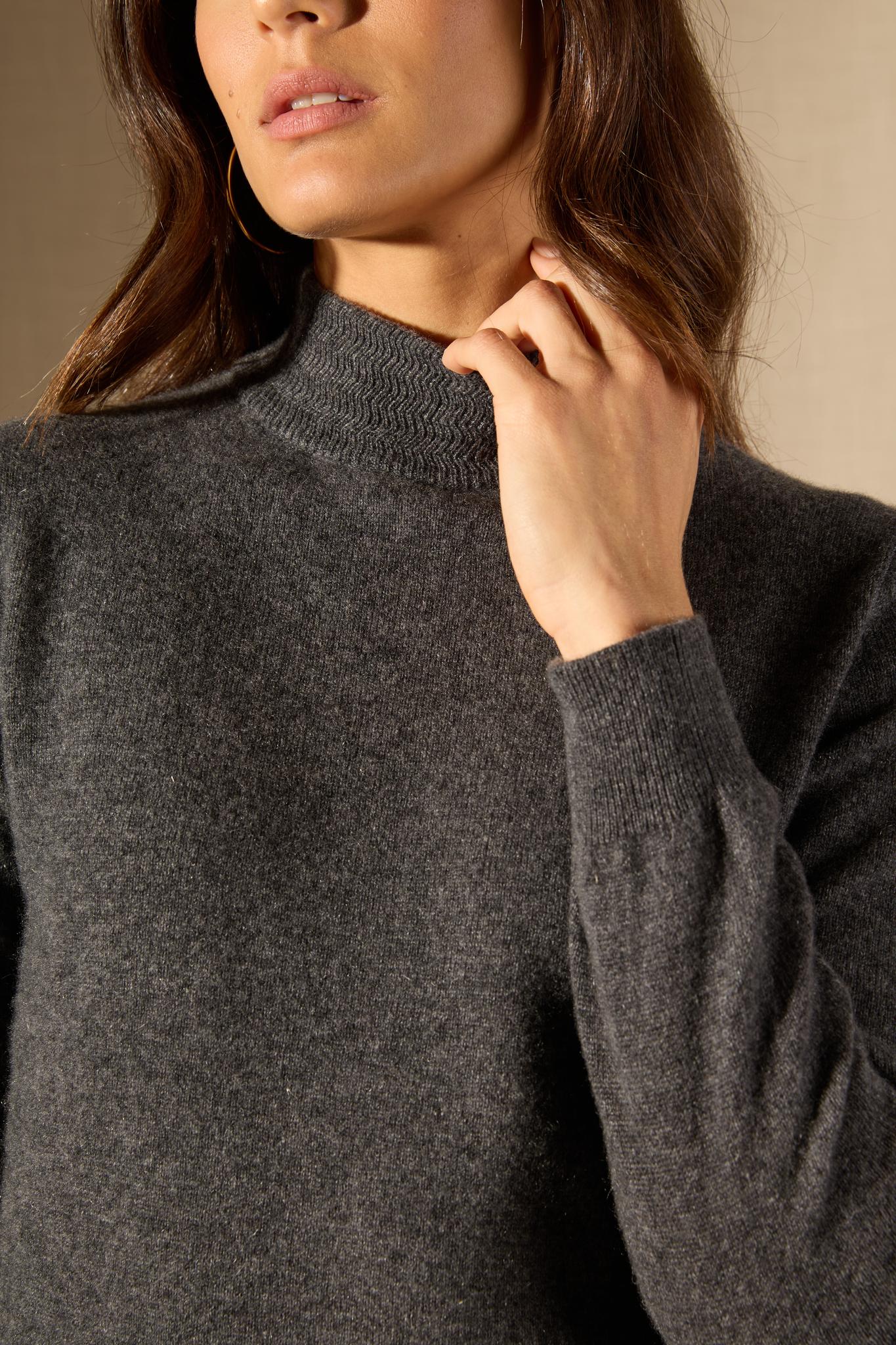 Evelina pull col montant anthracite chiné 100% cachemire
