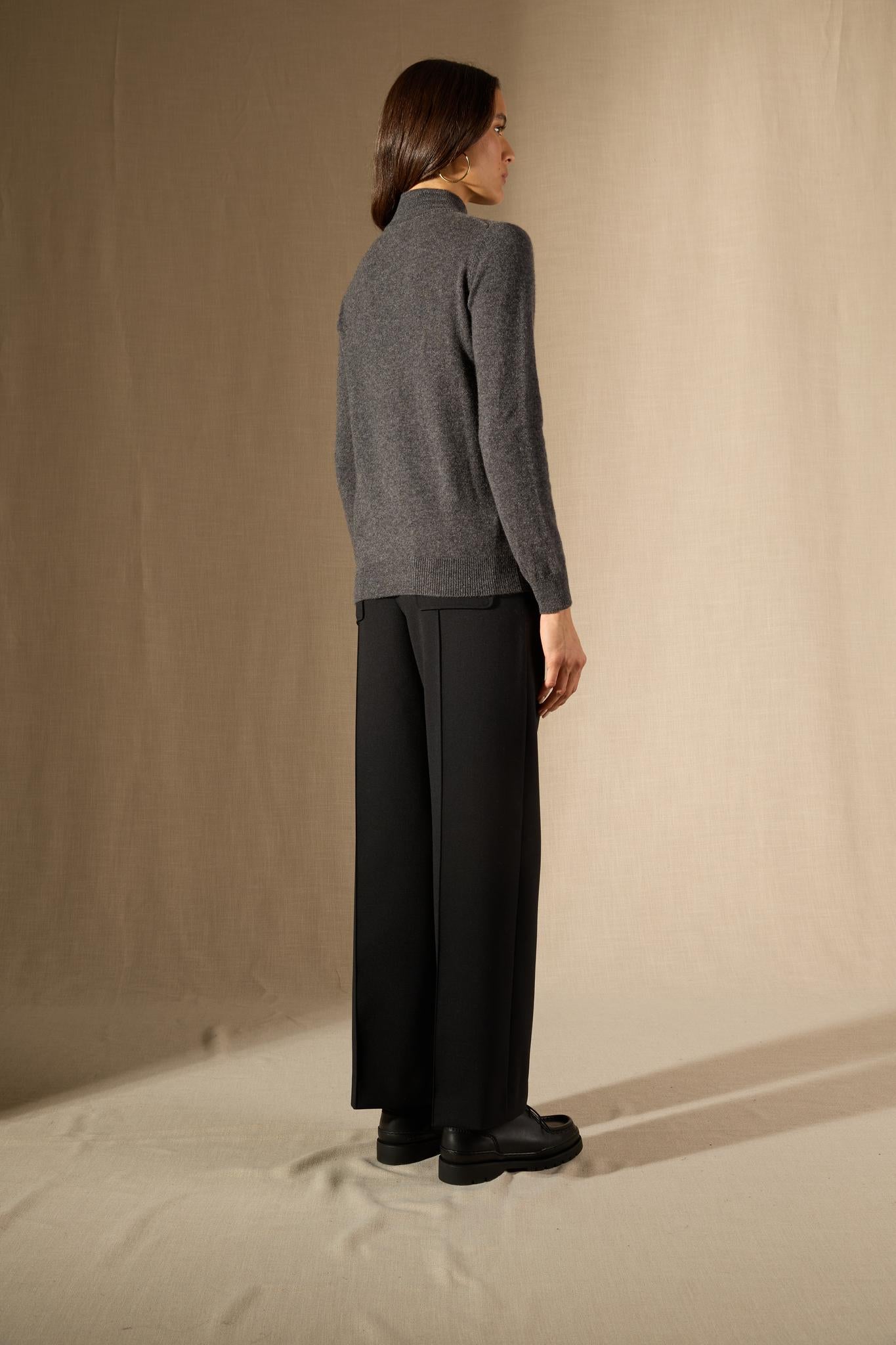 Evelina pull col montant anthracite chiné 100% cachemire