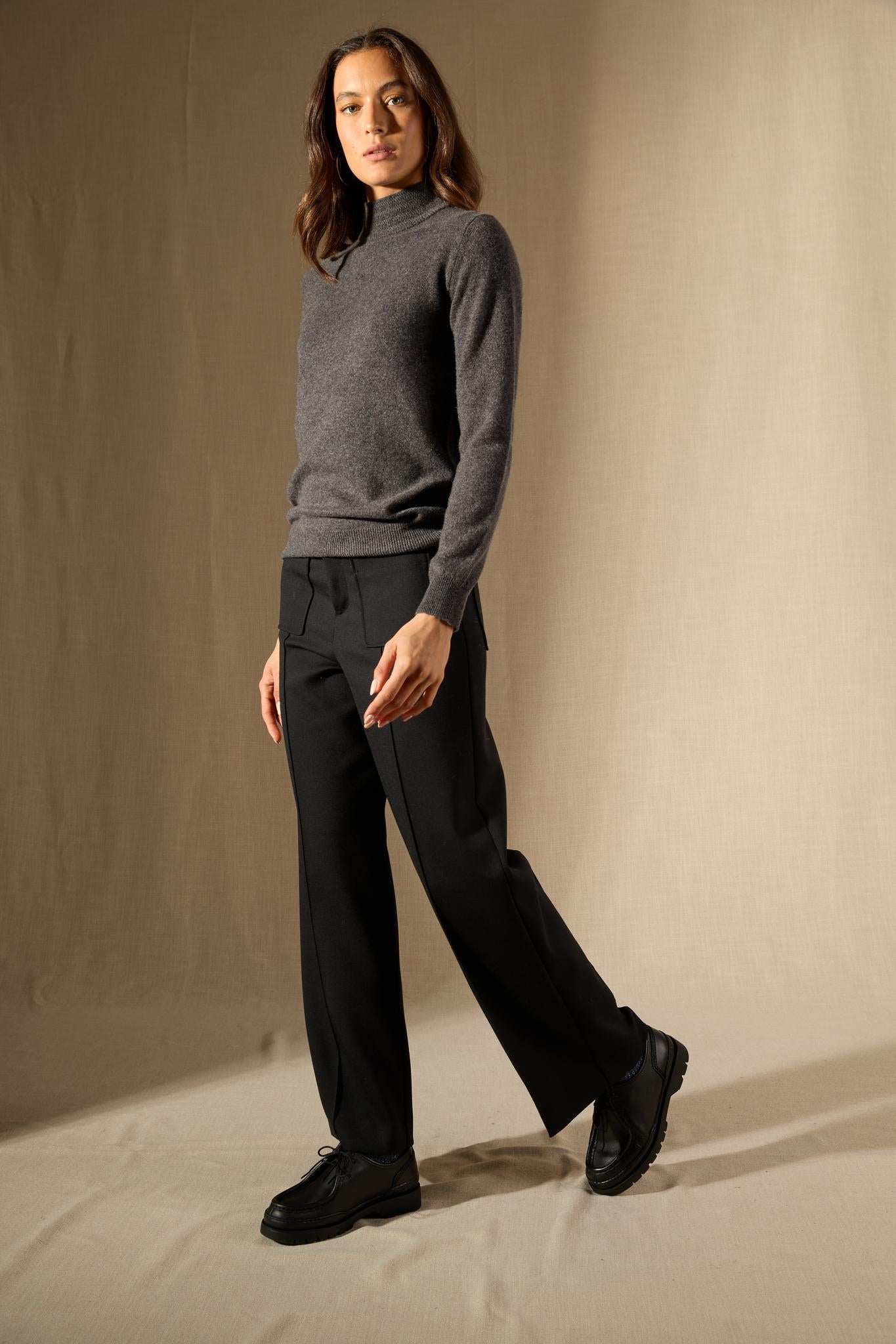 Evelina pull col montant anthracite chiné 100% cachemire