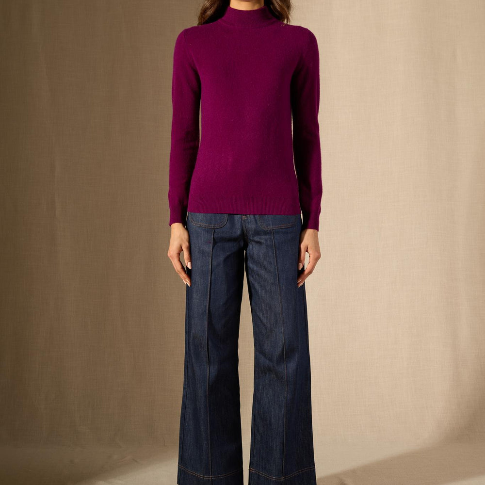 Evelina pull col montant prune 100% cachemire