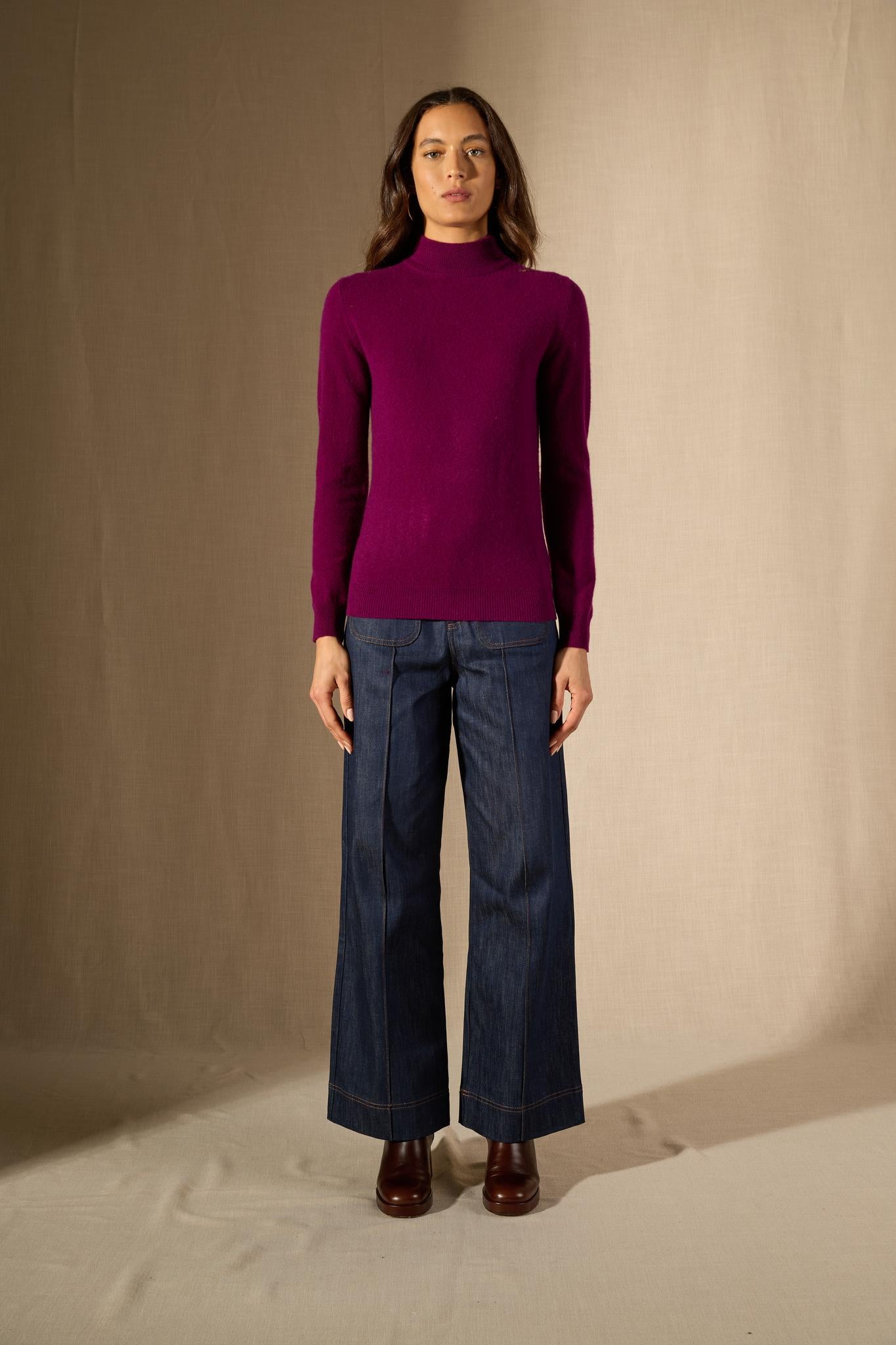 Evelina pull col montant prune 100% cachemire