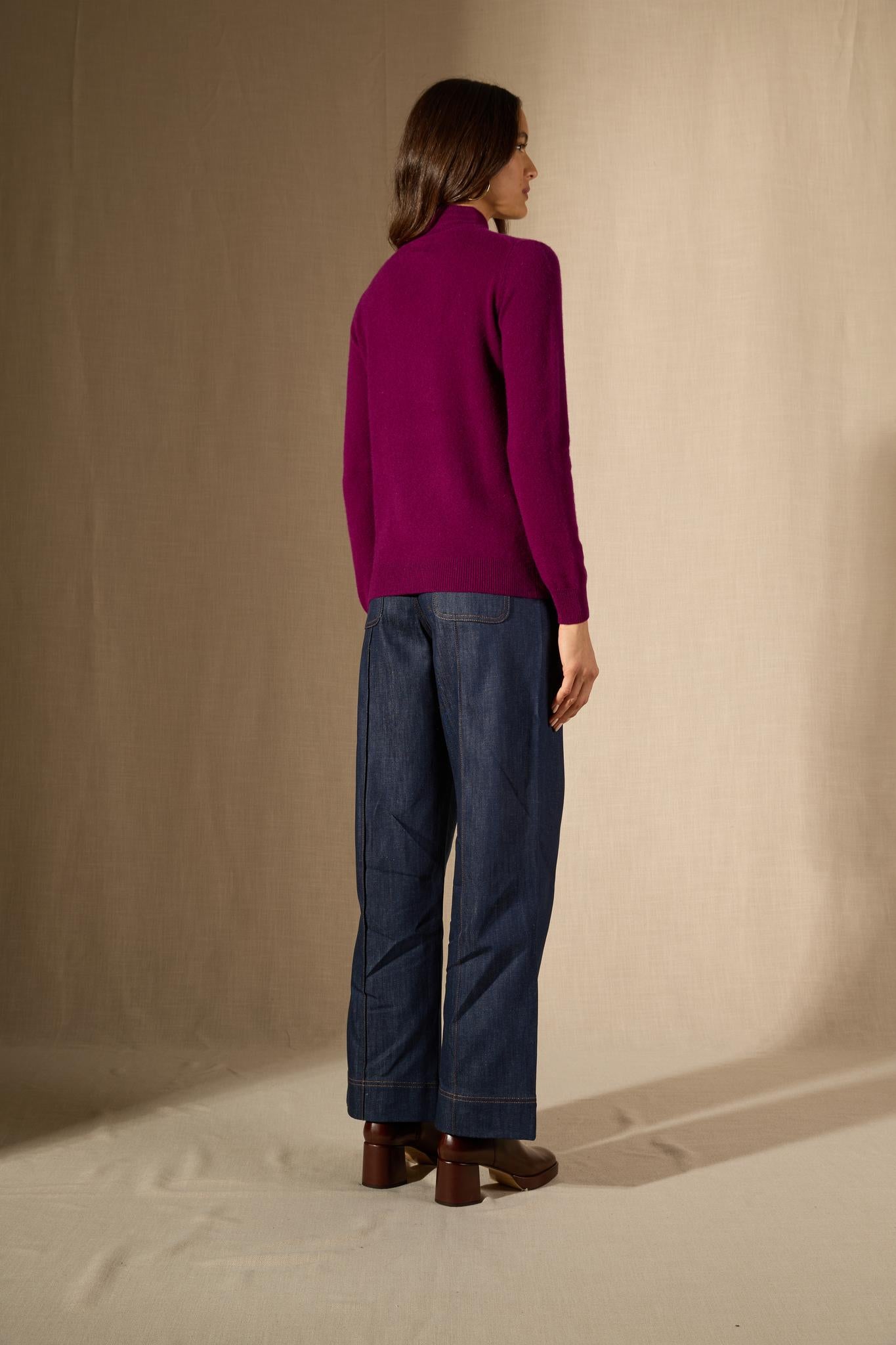 Evelina pull col montant prune 100% cachemire