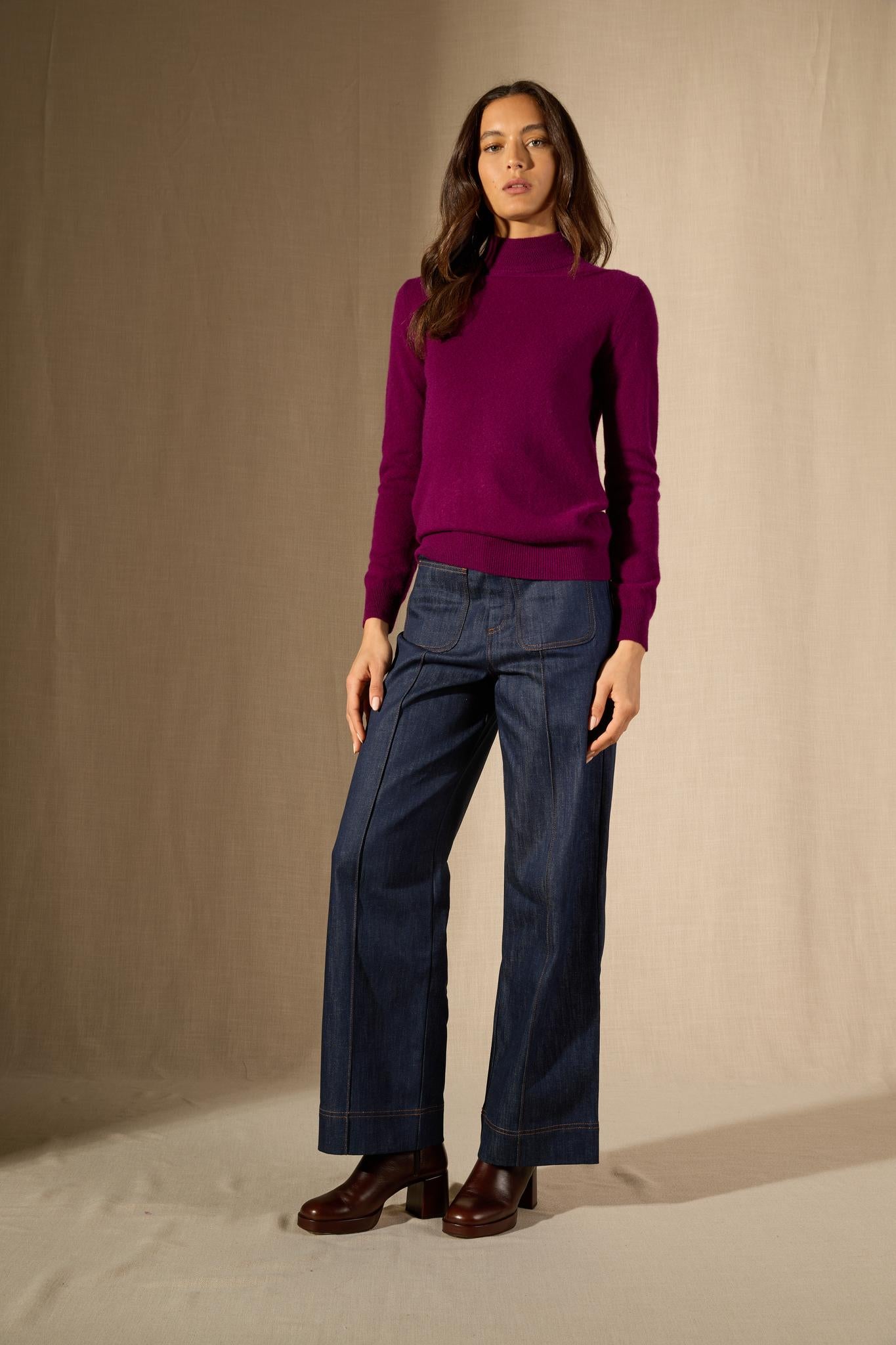 Evelina pull col montant prune 100% cachemire