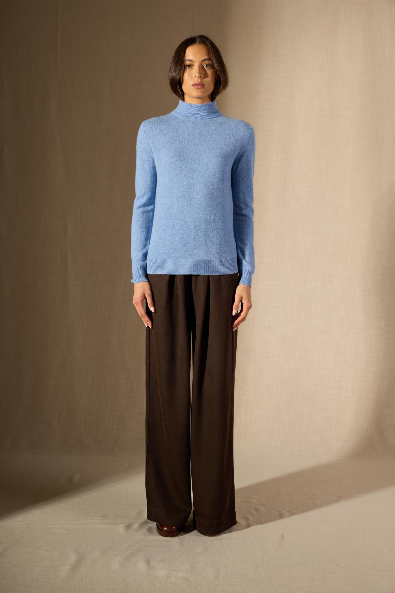 Evelina pull col montant sky 100% cachemire