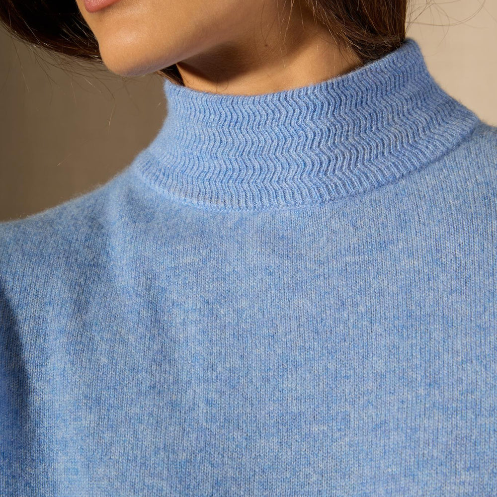 Evelina pull col montant sky 100% cachemire