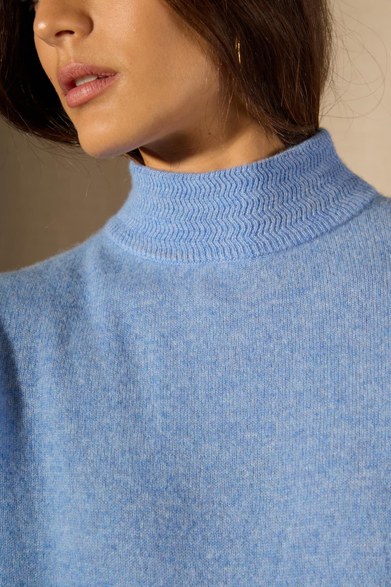 Evelina pull col montant sky 100% cachemire