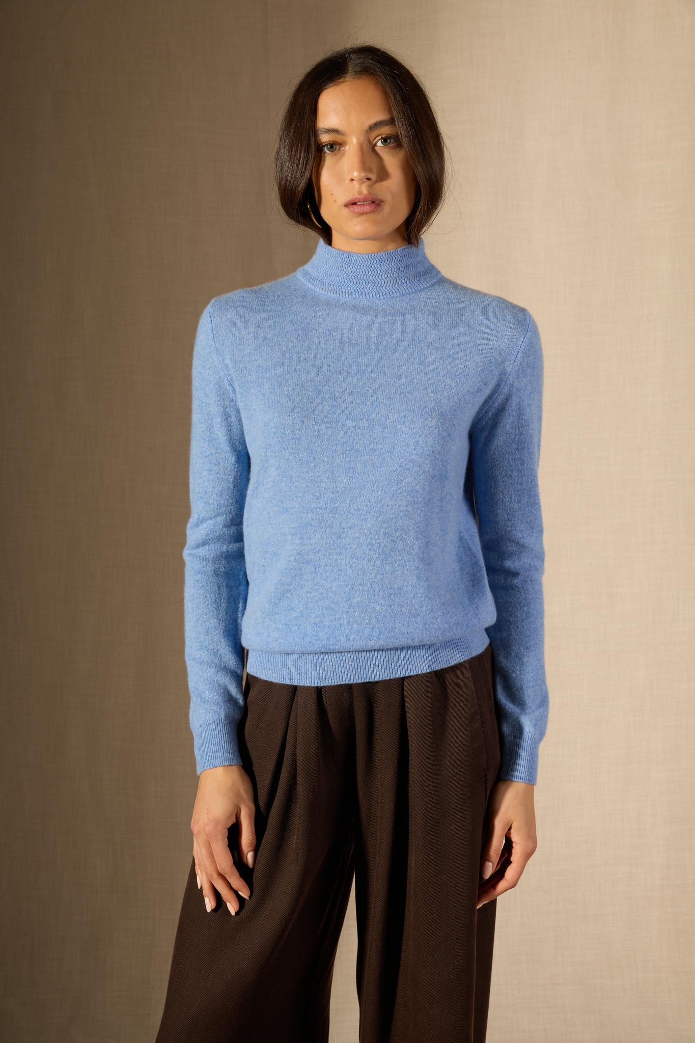 Evelina pull col montant sky 100% cachemire