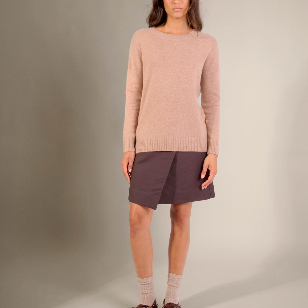 ferela pull col rond 4 fils boutons sur les fentes camel chiné 100% cachemire