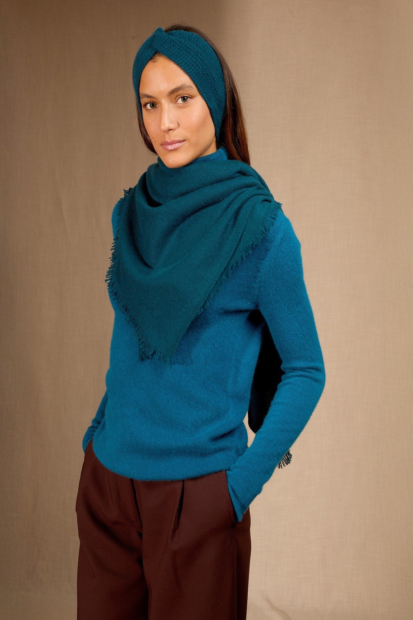 firvidas écharpe carrée vert canard 100% cachemire