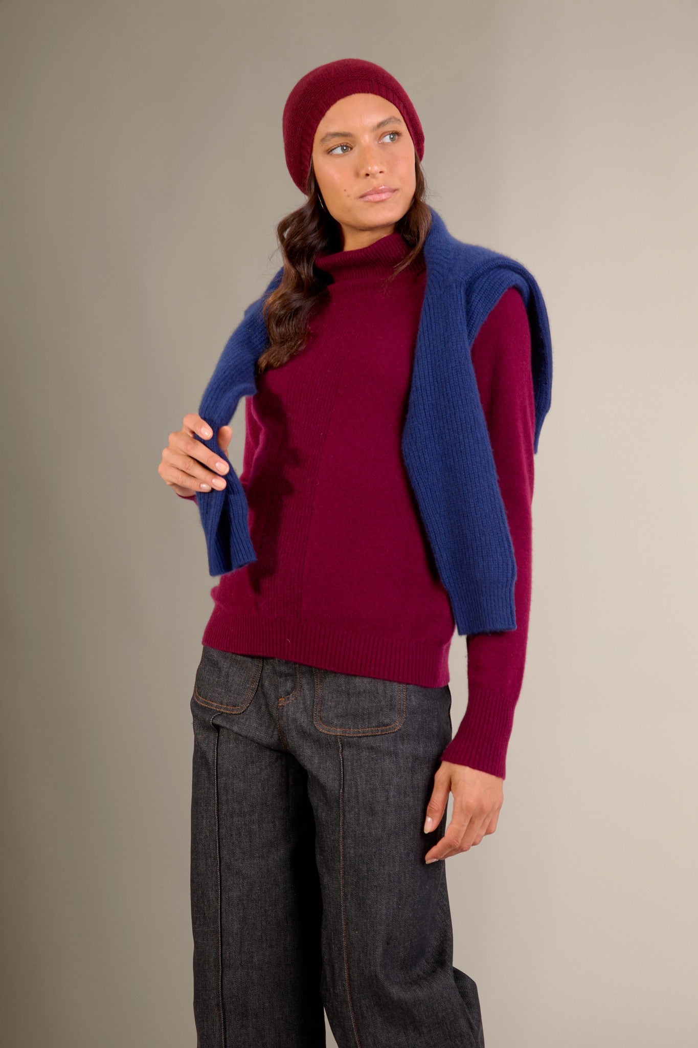 florivien pull col roulé bordeaux 100% cachemire