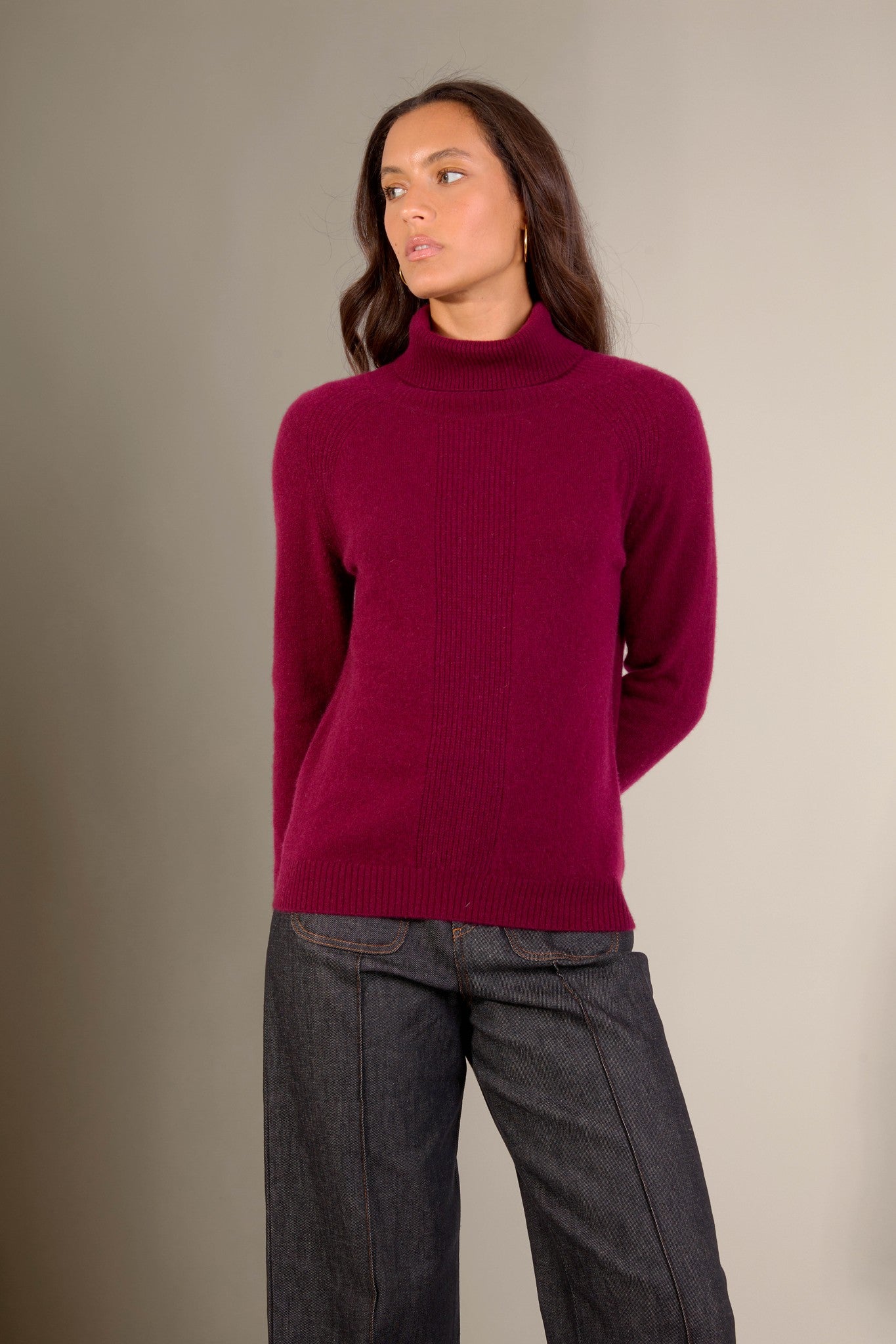 florivien pull col roulé bordeaux 100% cachemire