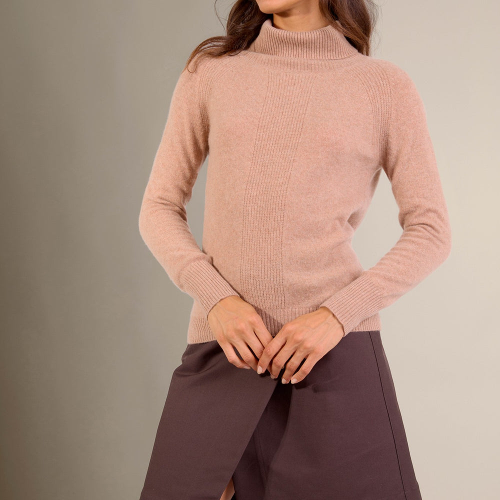 florivien pull col roulé camel chiné 100% cachemire