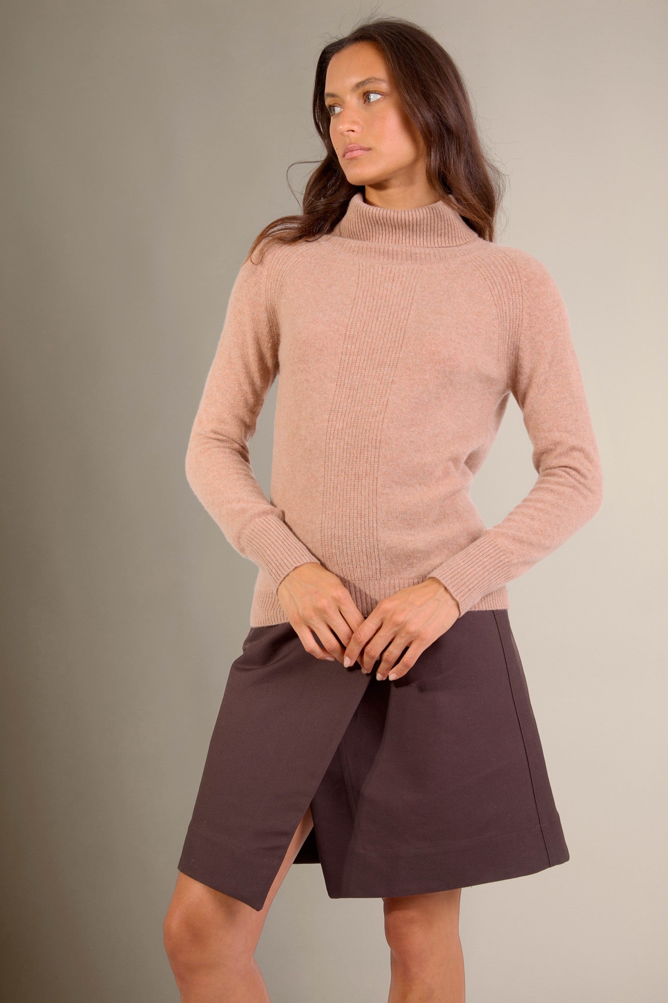 florivien pull col roulé camel chiné 100% cachemire