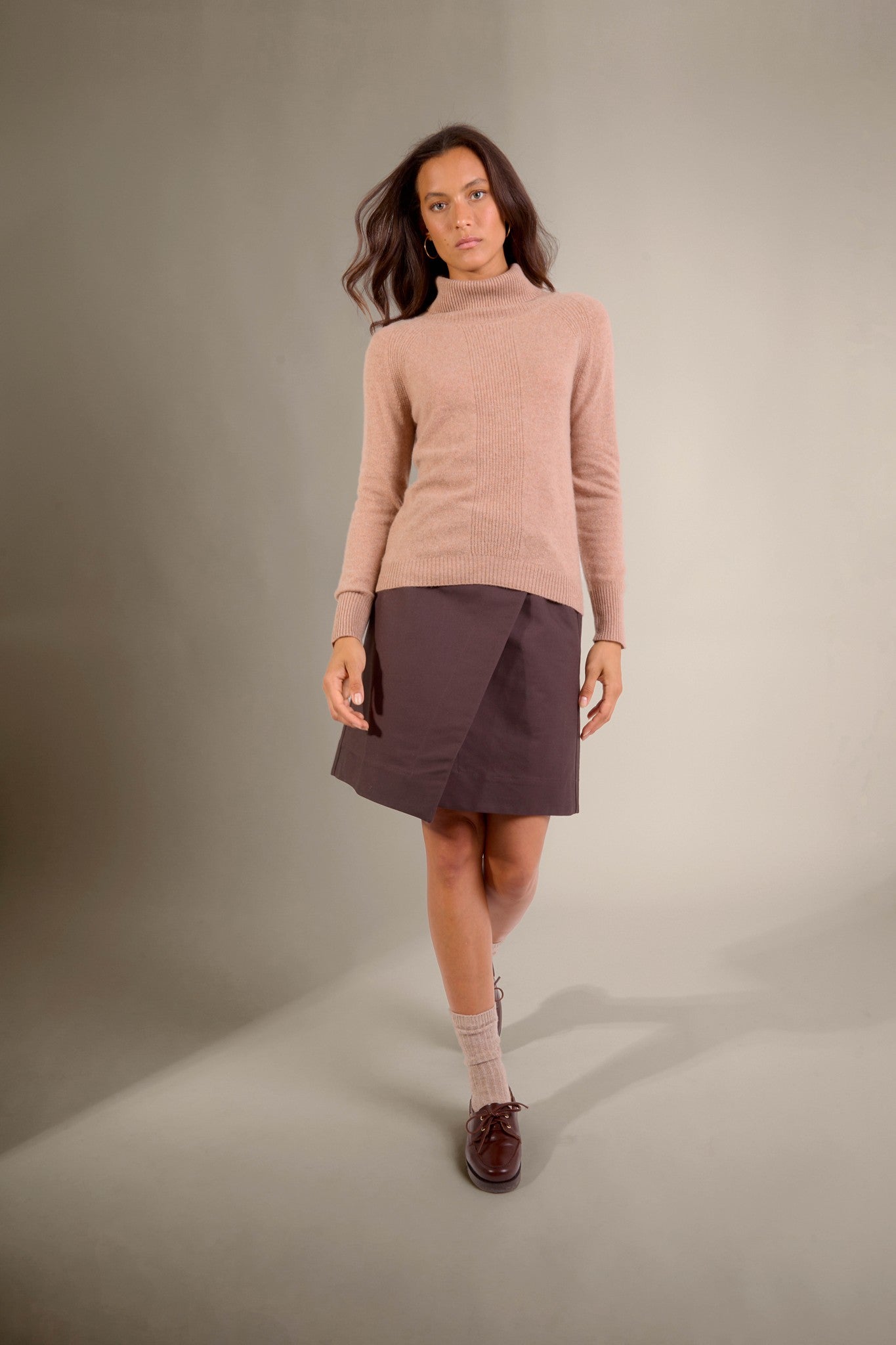 florivien pull col roulé camel chiné 100% cachemire