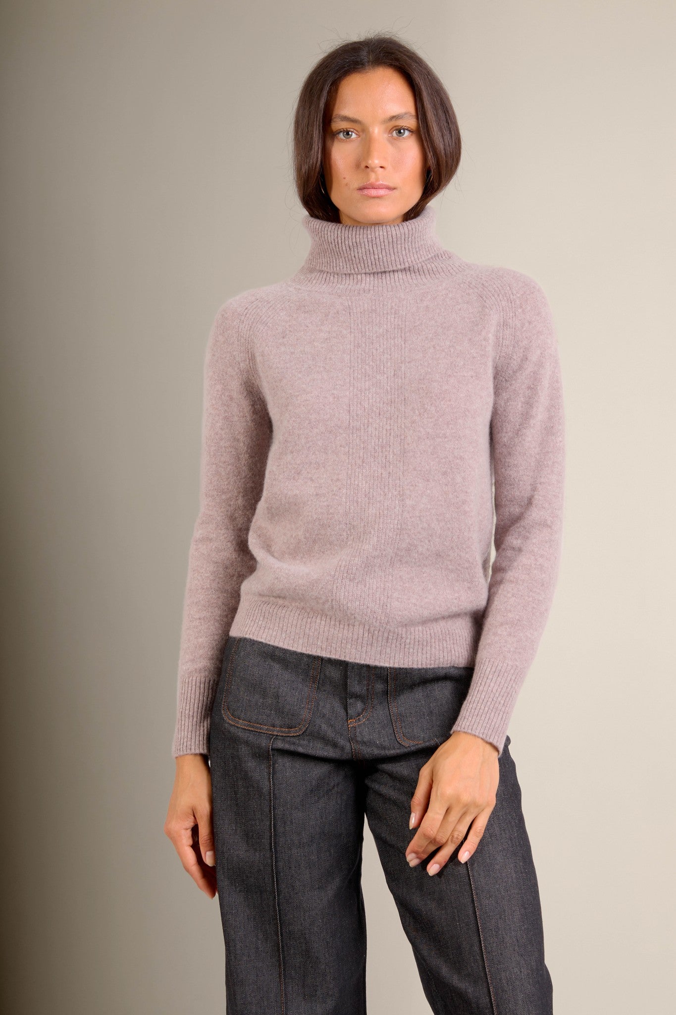 florivien pull col roulé caribou chiné 100% cachemire