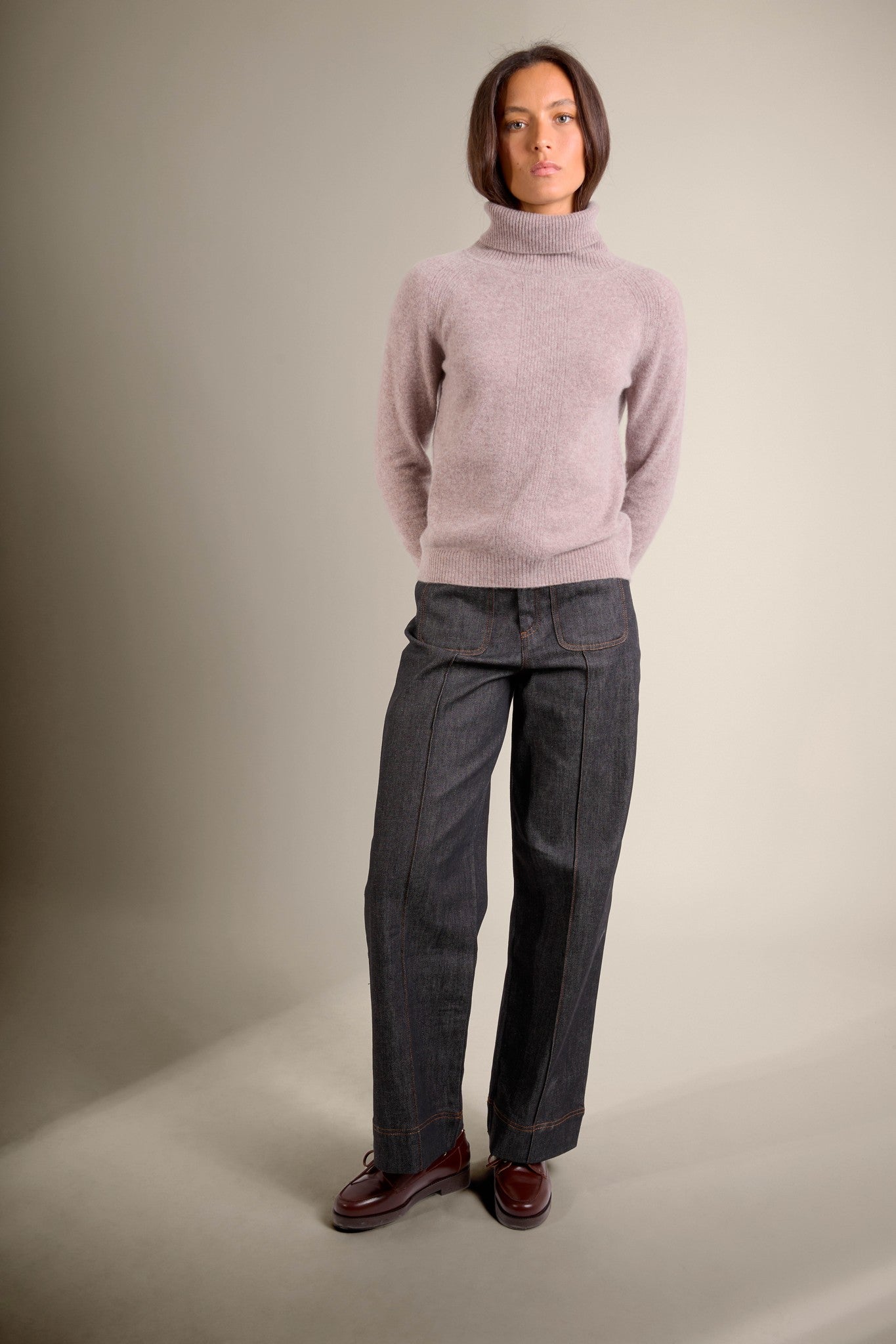 florivien pull col roulé caribou chiné 100% cachemire