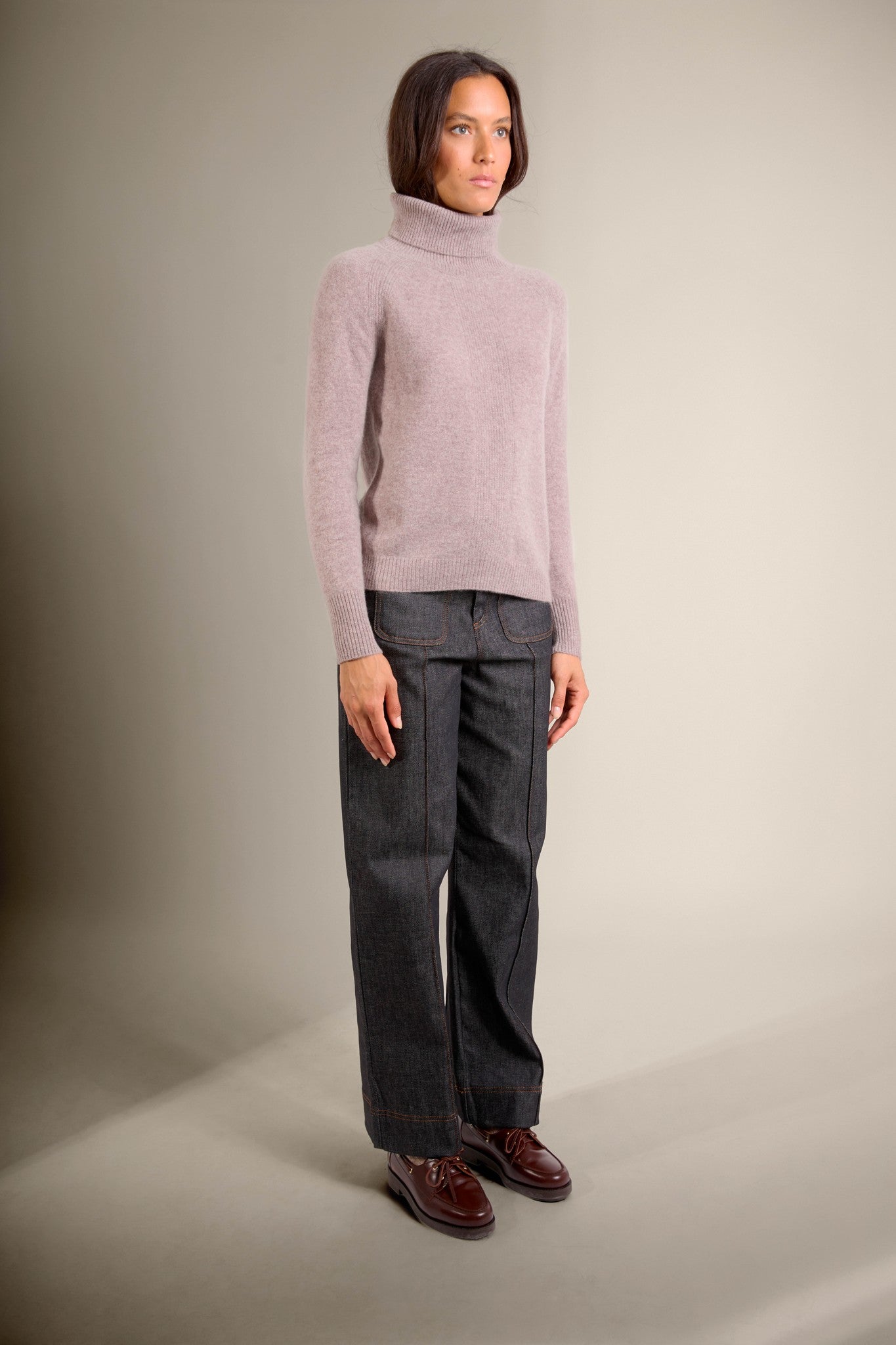 florivien pull col roulé caribou chiné 100% cachemire