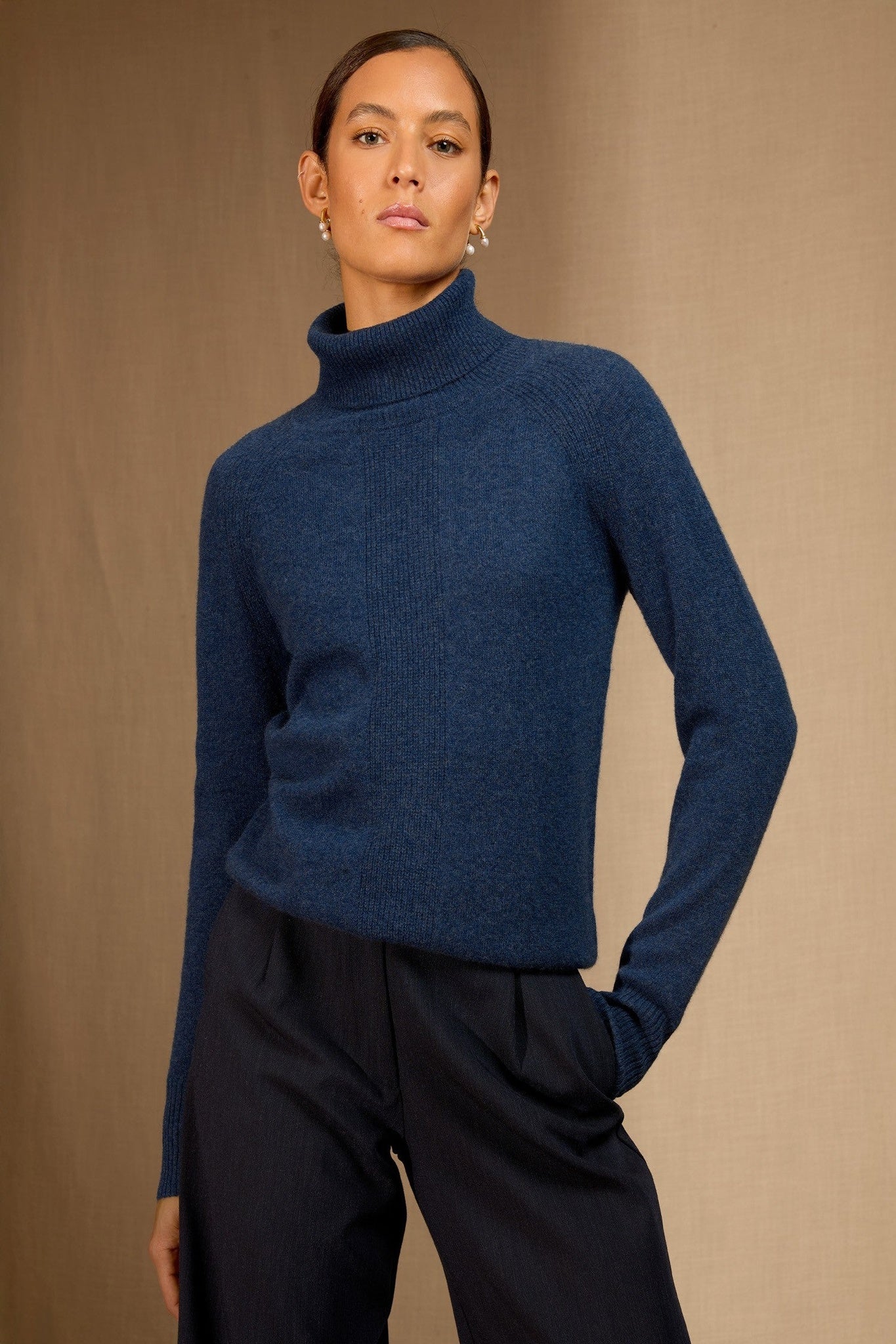 florivien pull col roulé ocean chiné 100% cachemire