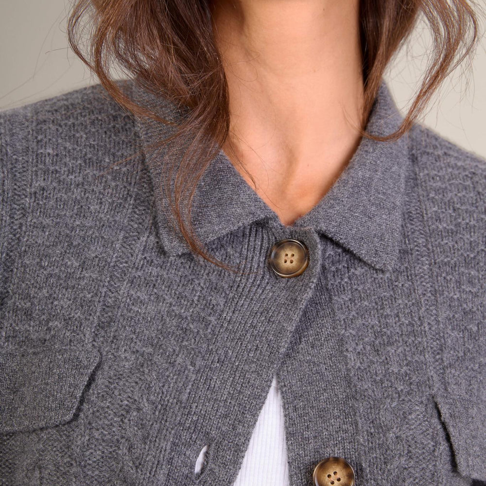 FRIUME veste boutonnée col chemise 6 fils anthracite chiné 100% cachemire