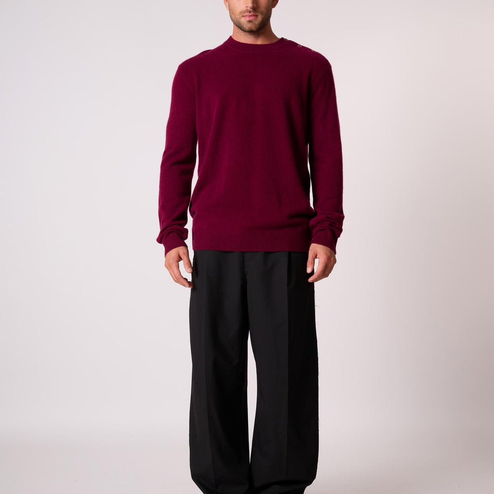 GABRIEL pull col rond marin bordeaux 100% cachemire