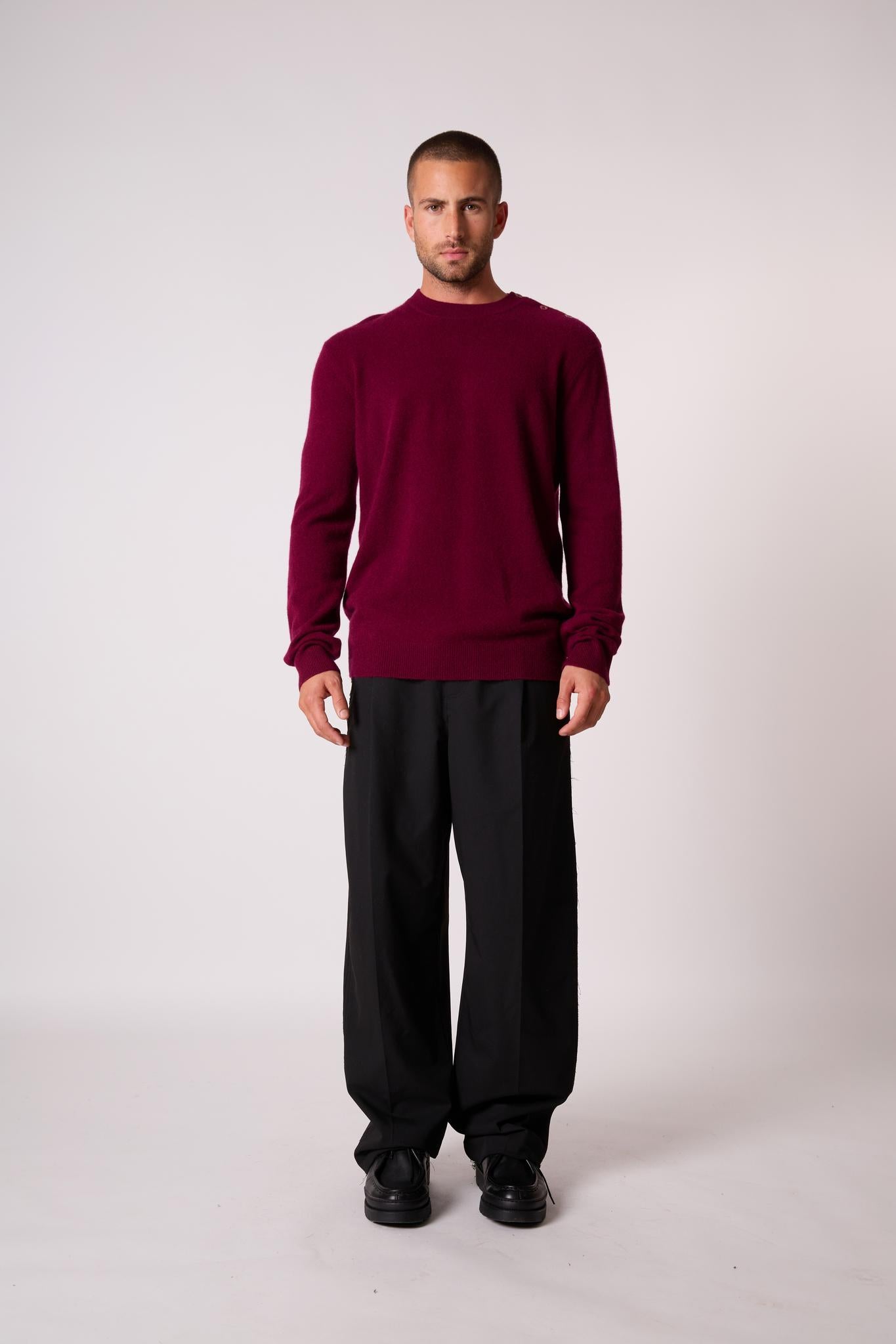 GABRIEL pull col rond marin bordeaux 100% cachemire