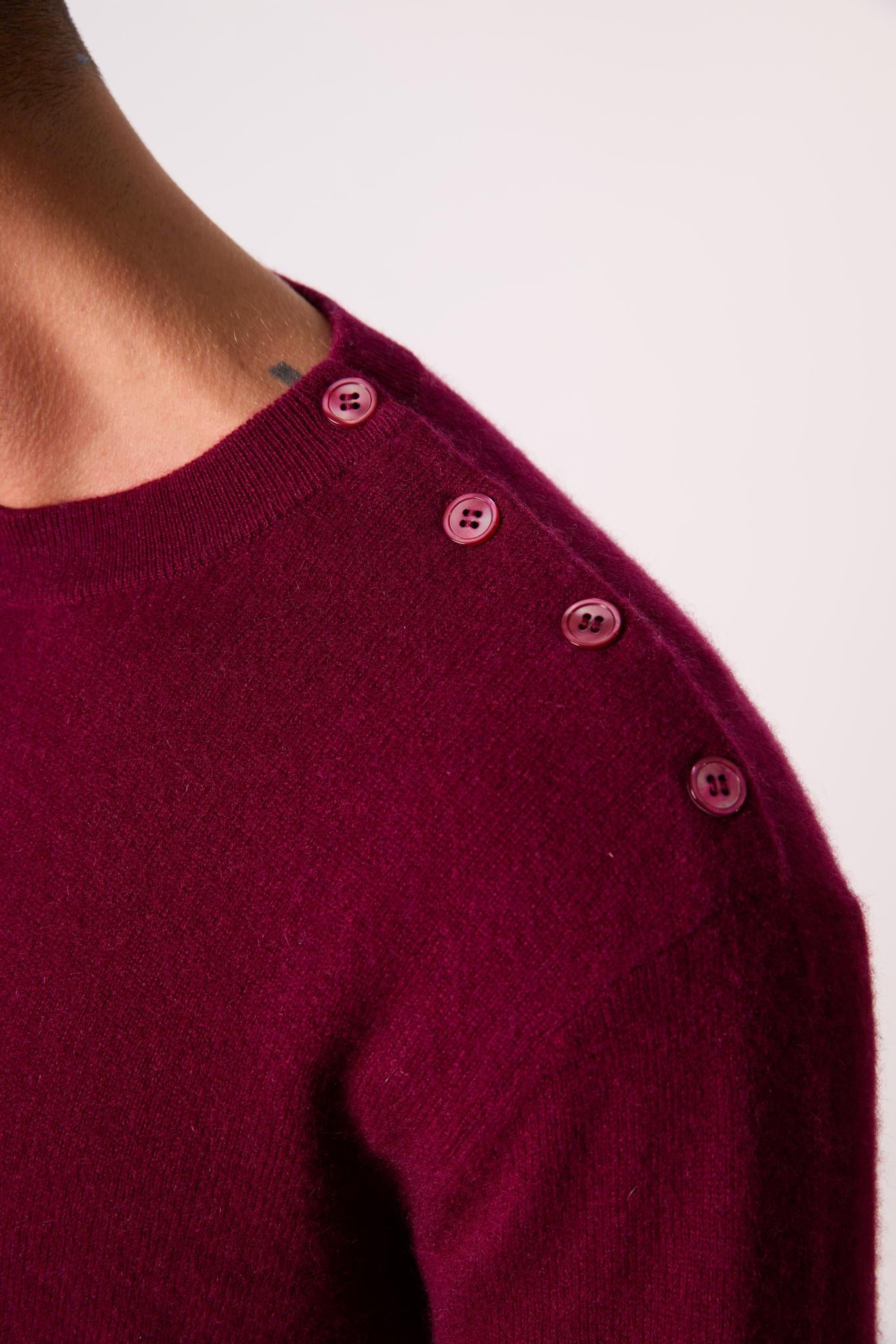 GABRIEL pull col rond marin bordeaux 100% cachemire