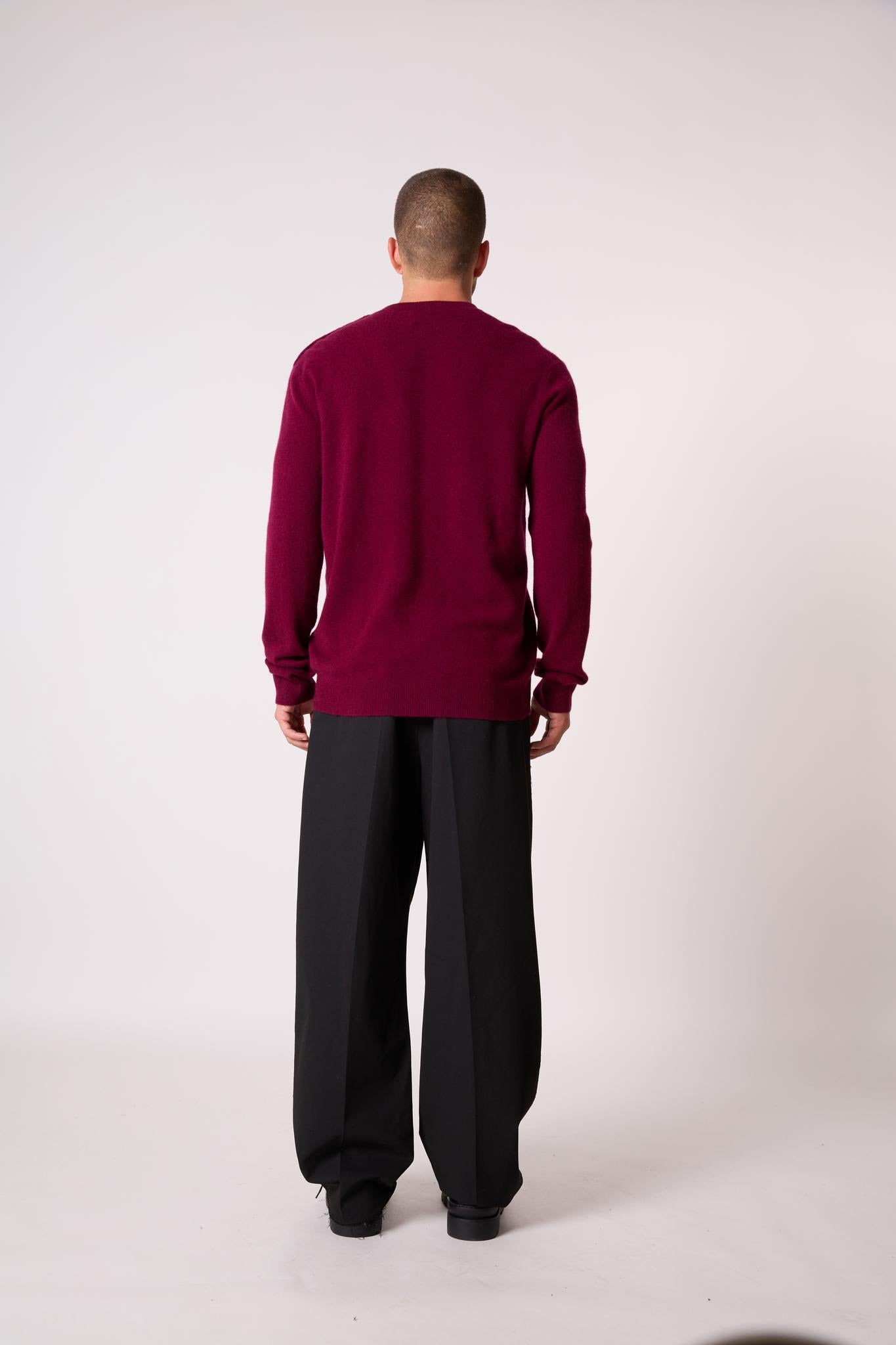 GABRIEL pull col rond marin bordeaux 100% cachemire