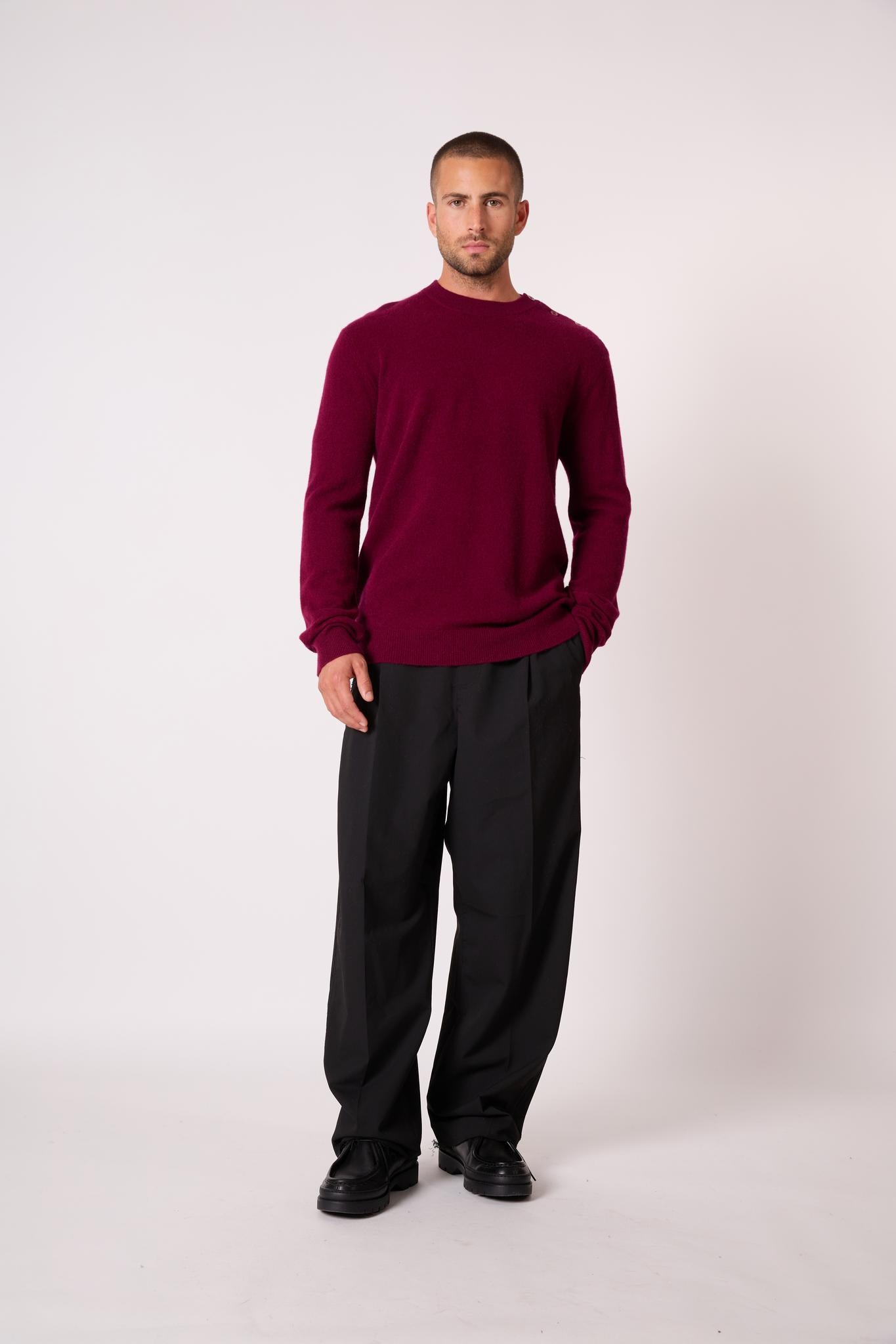 GABRIEL pull col rond marin bordeaux 100% cachemire