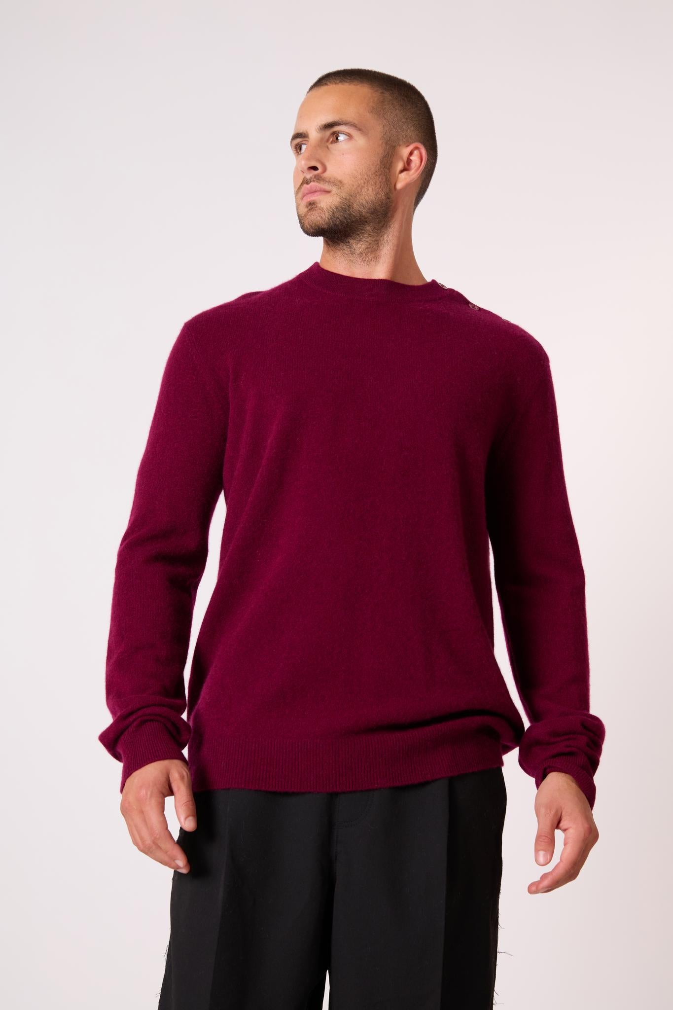 GABRIEL pull col rond marin bordeaux 100% cachemire