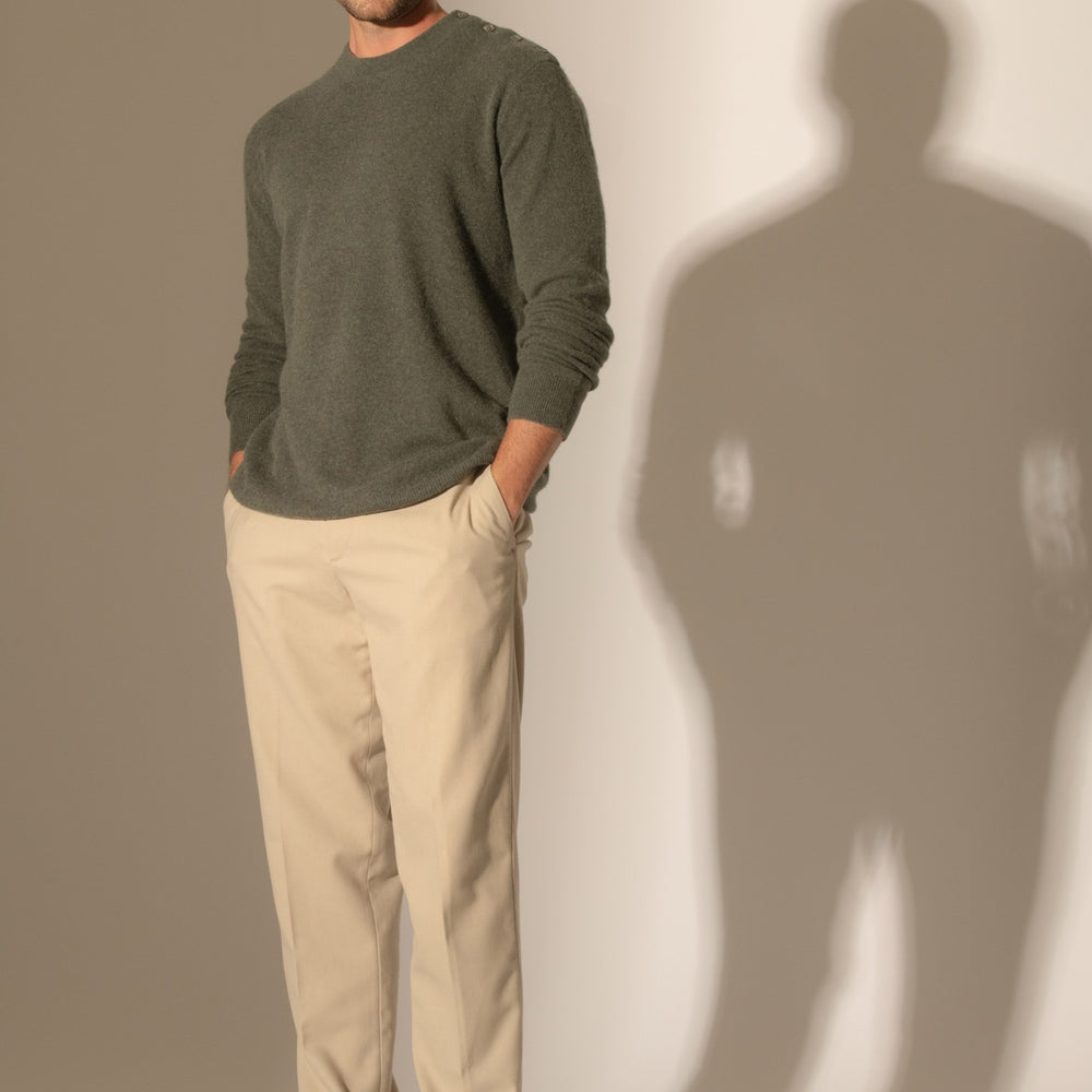 gabriel pull col rond marin kaki chiné 100% cachemire