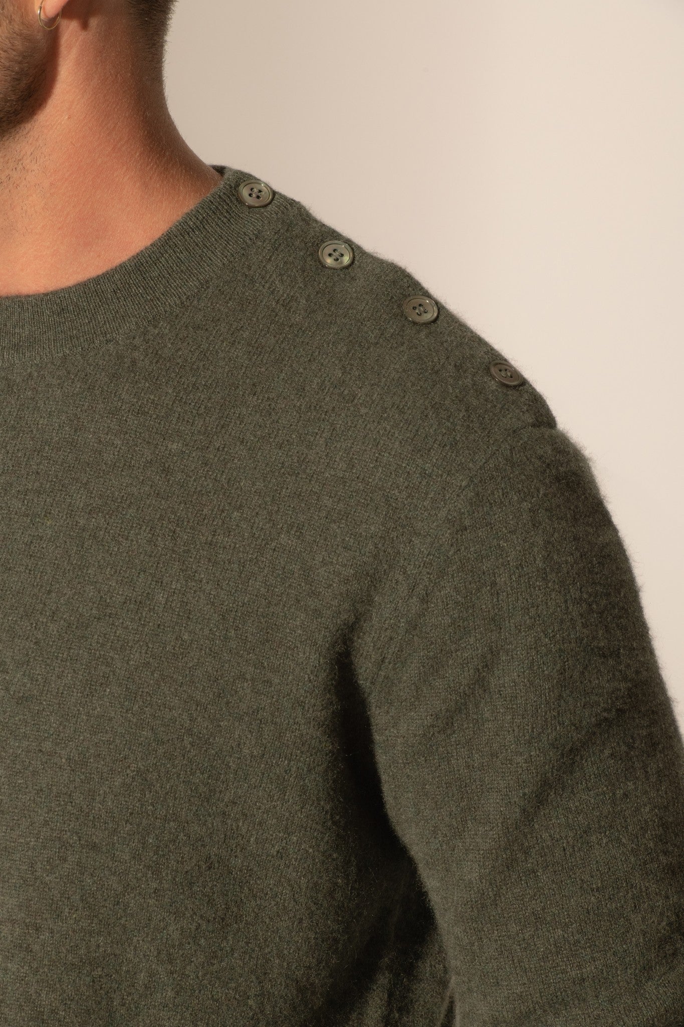 gabriel pull col rond marin kaki chiné 100% cachemire