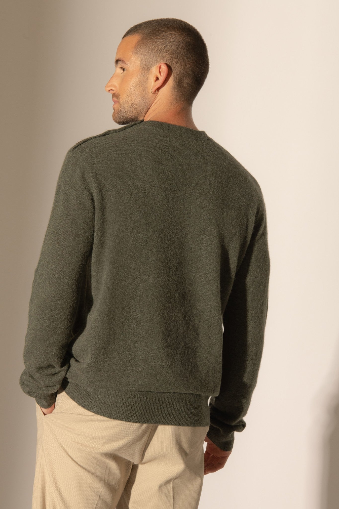 gabriel pull col rond marin kaki chiné 100% cachemire