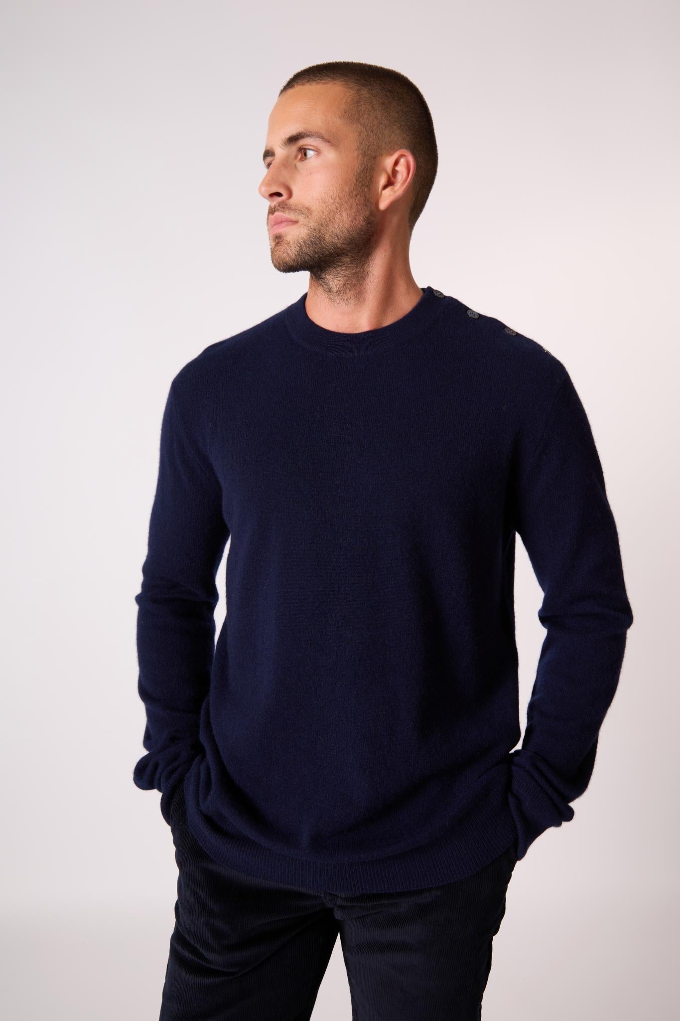 GABRIEL pull col rond marin navy 100% cachemire