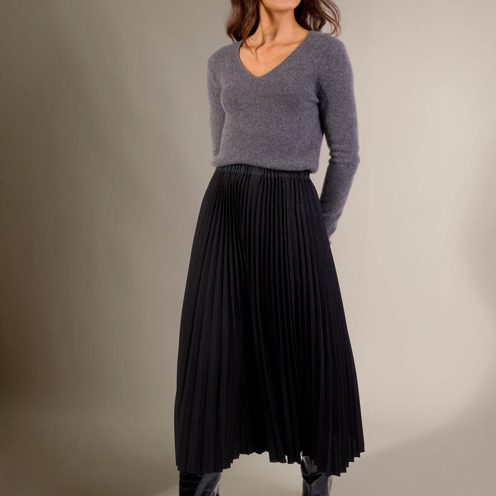 gaby pull col v 4 fils anthracite chiné 100% cachemire