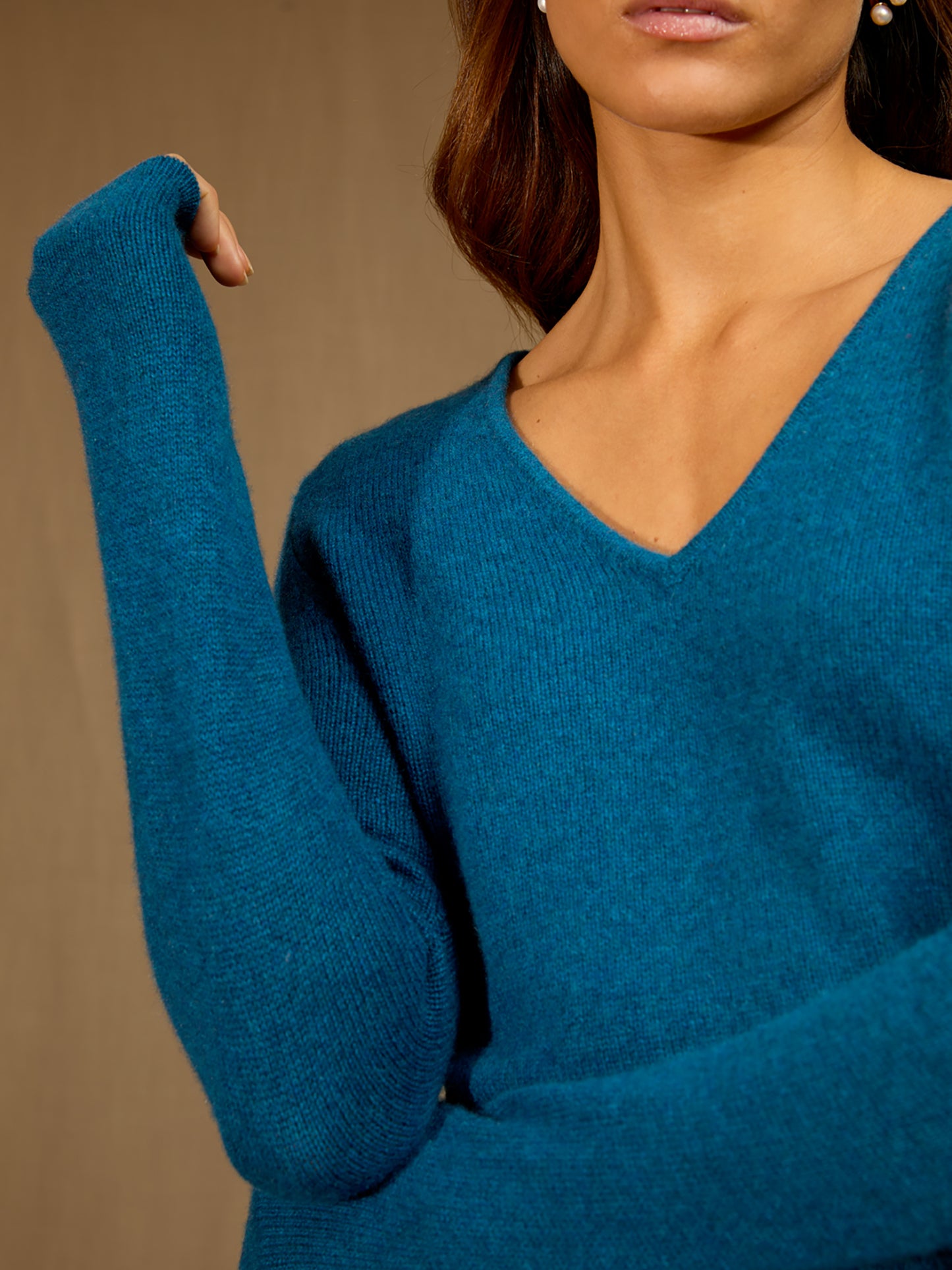 GABY pull col v 4 fils atlantique chiné 100% cachemire