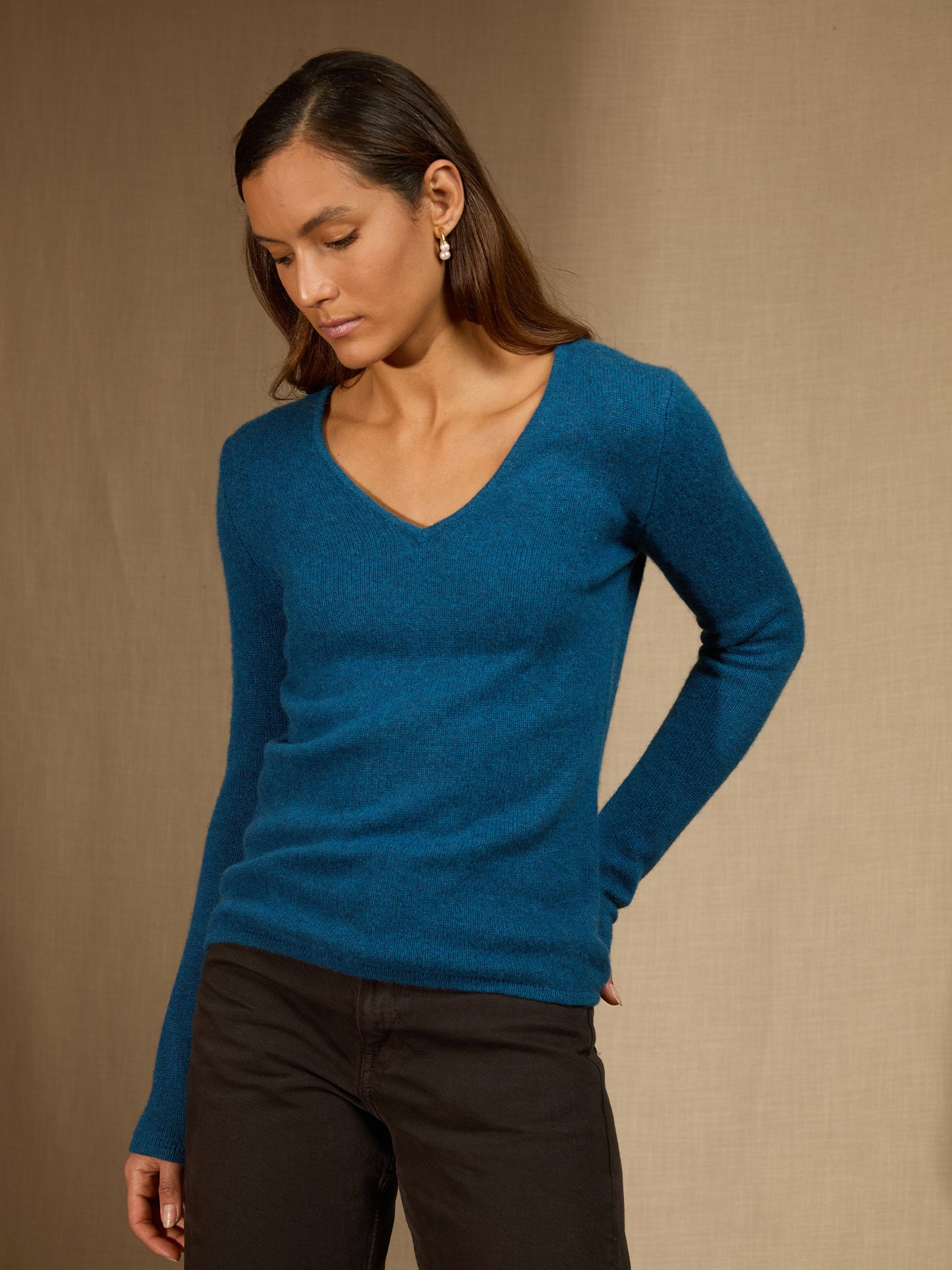 GABY pull col v 4 fils atlantique chiné 100% cachemire