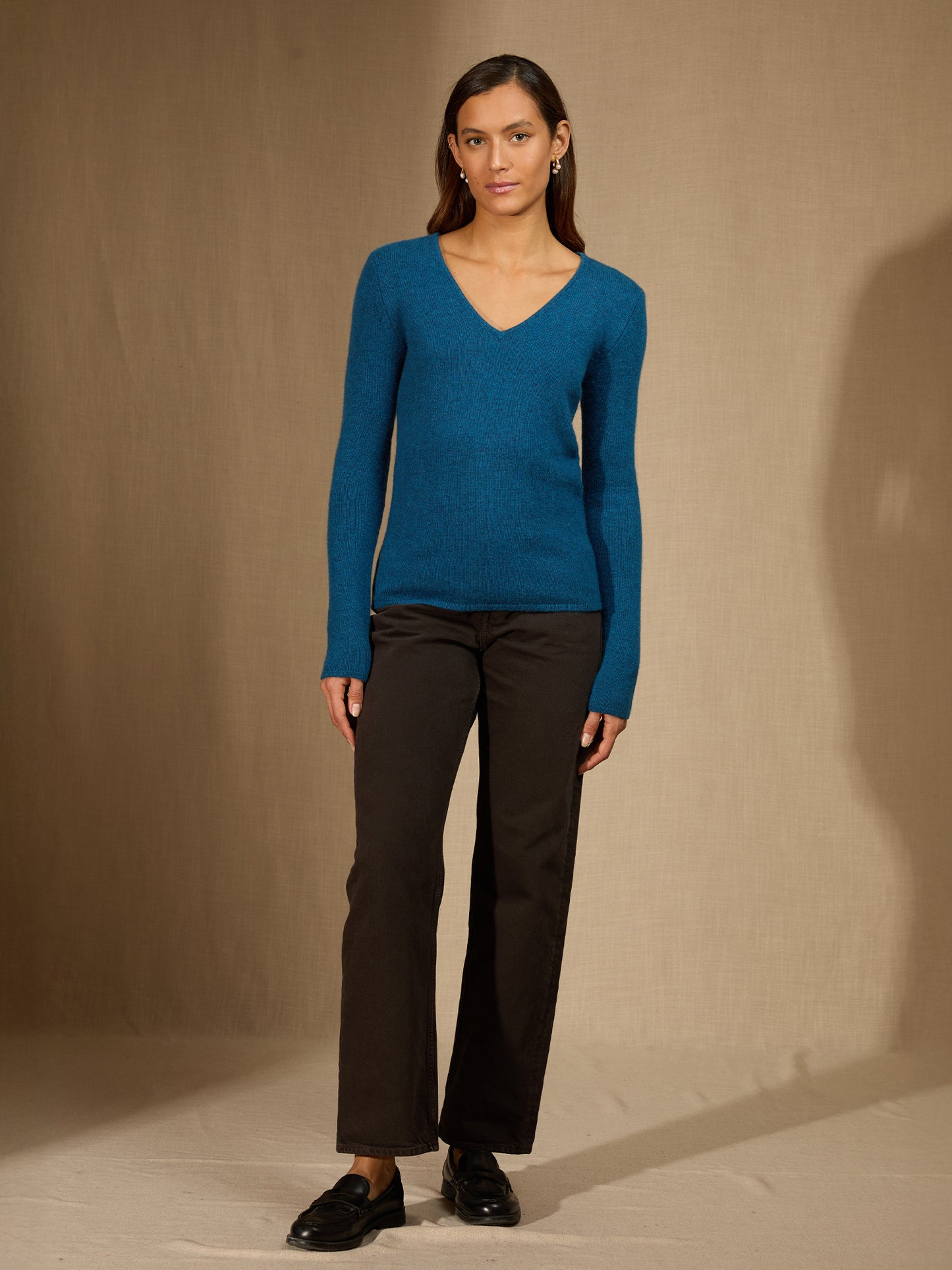 GABY pull col v 4 fils atlantique chiné 100% cachemire