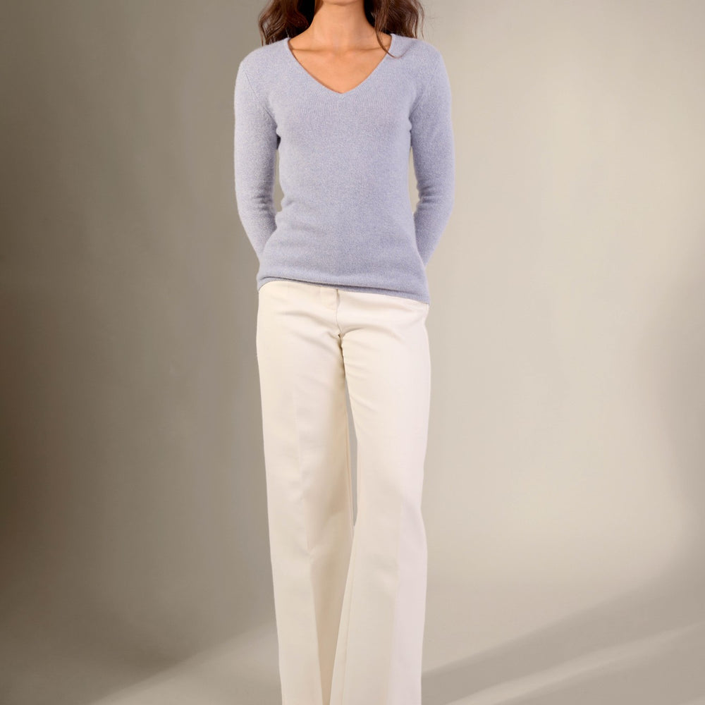 gaby pull col v 4 fils bleu ivoire 100% cachemire