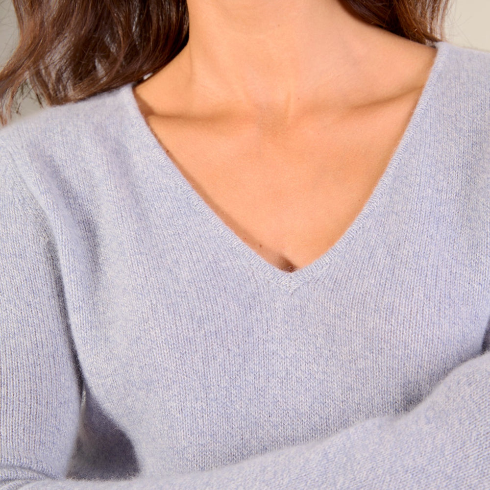 gaby pull col v 4 fils bleu ivoire 100% cachemire