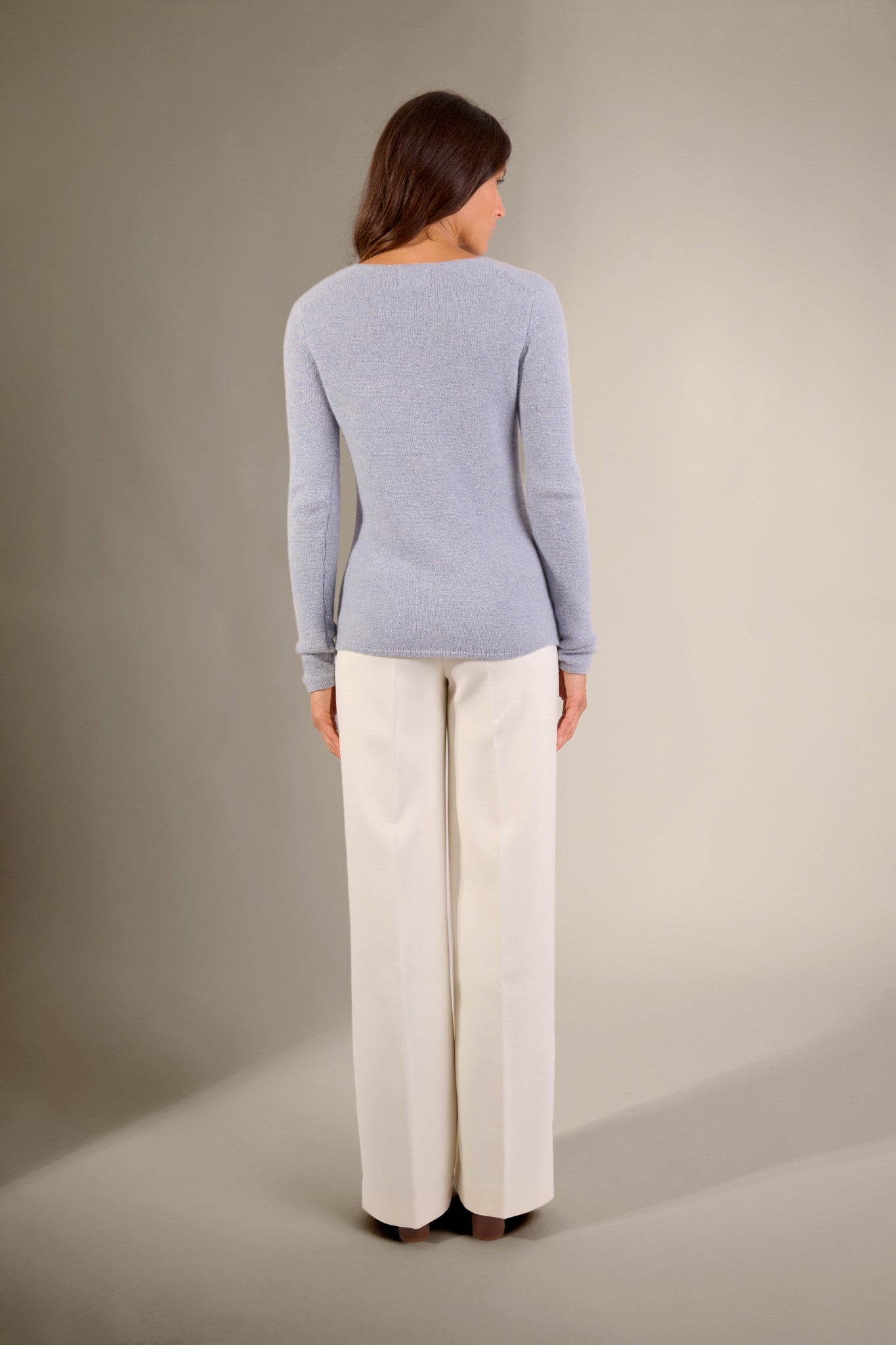 gaby pull col v 4 fils bleu ivoire 100% cachemire