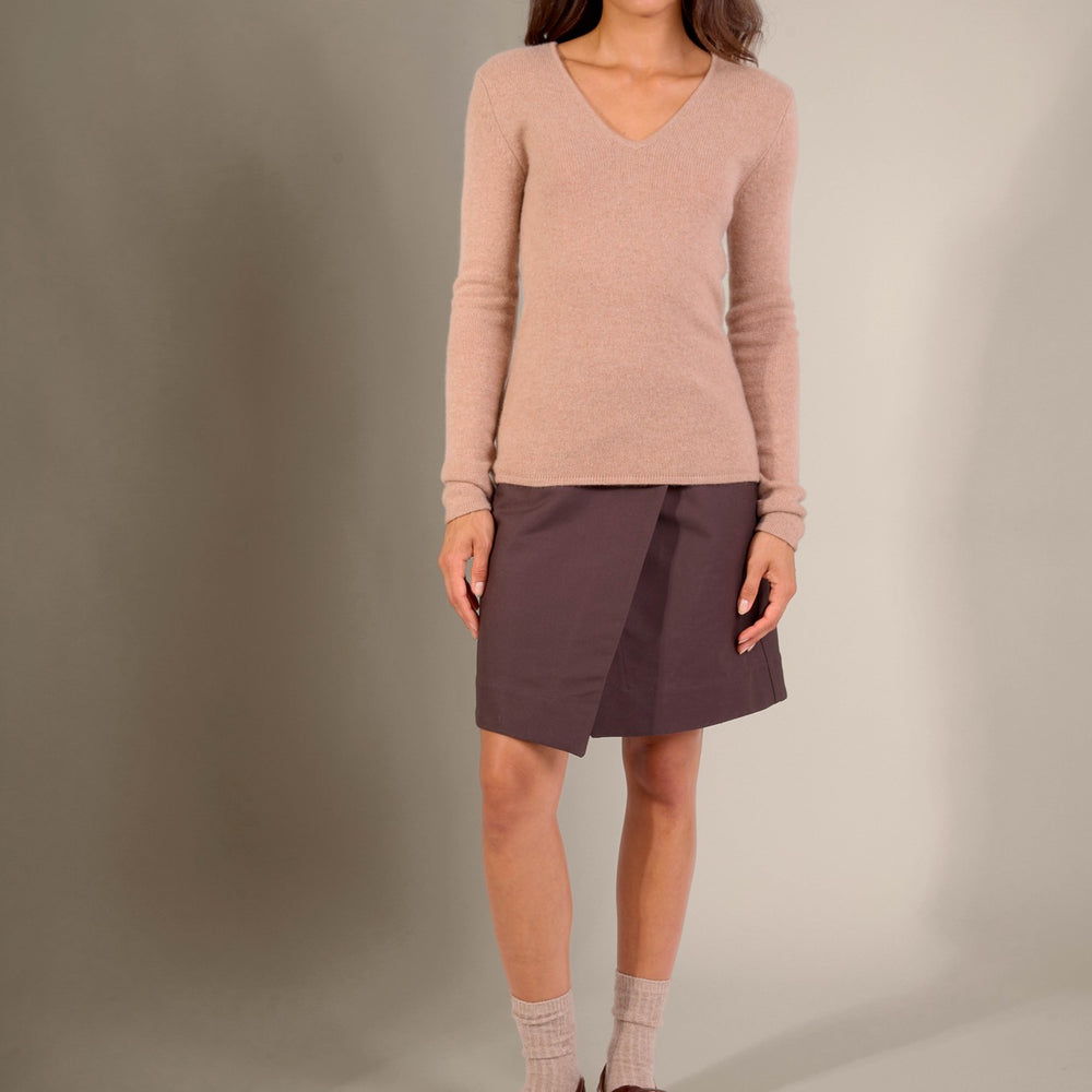 gaby pull col v 4 fils camel chiné 100% cachemire