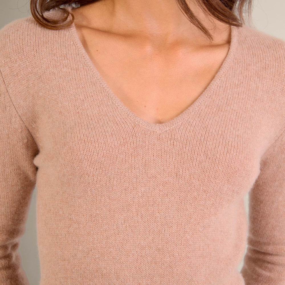 gaby pull col v 4 fils camel chiné 100% cachemire