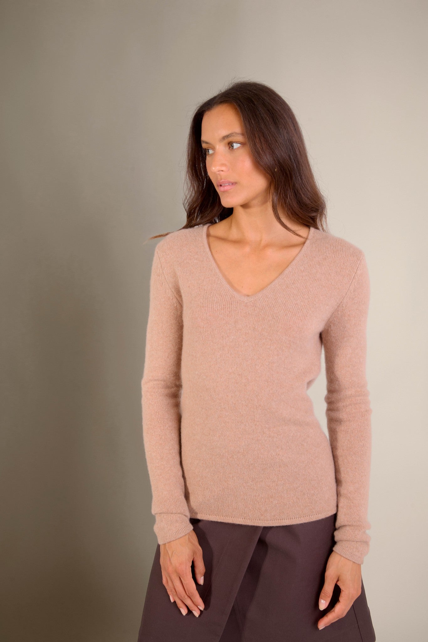 gaby pull col v 4 fils camel chiné 100% cachemire