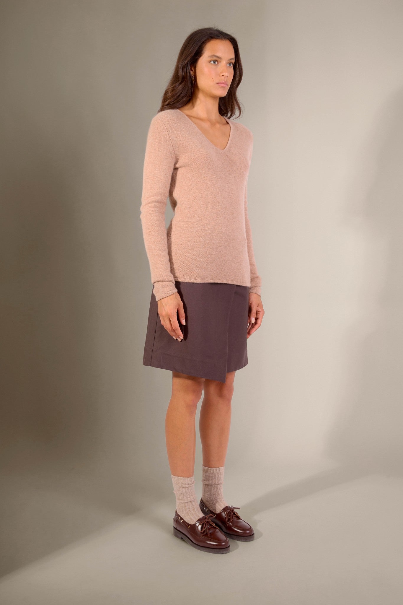 gaby pull col v 4 fils camel chiné 100% cachemire