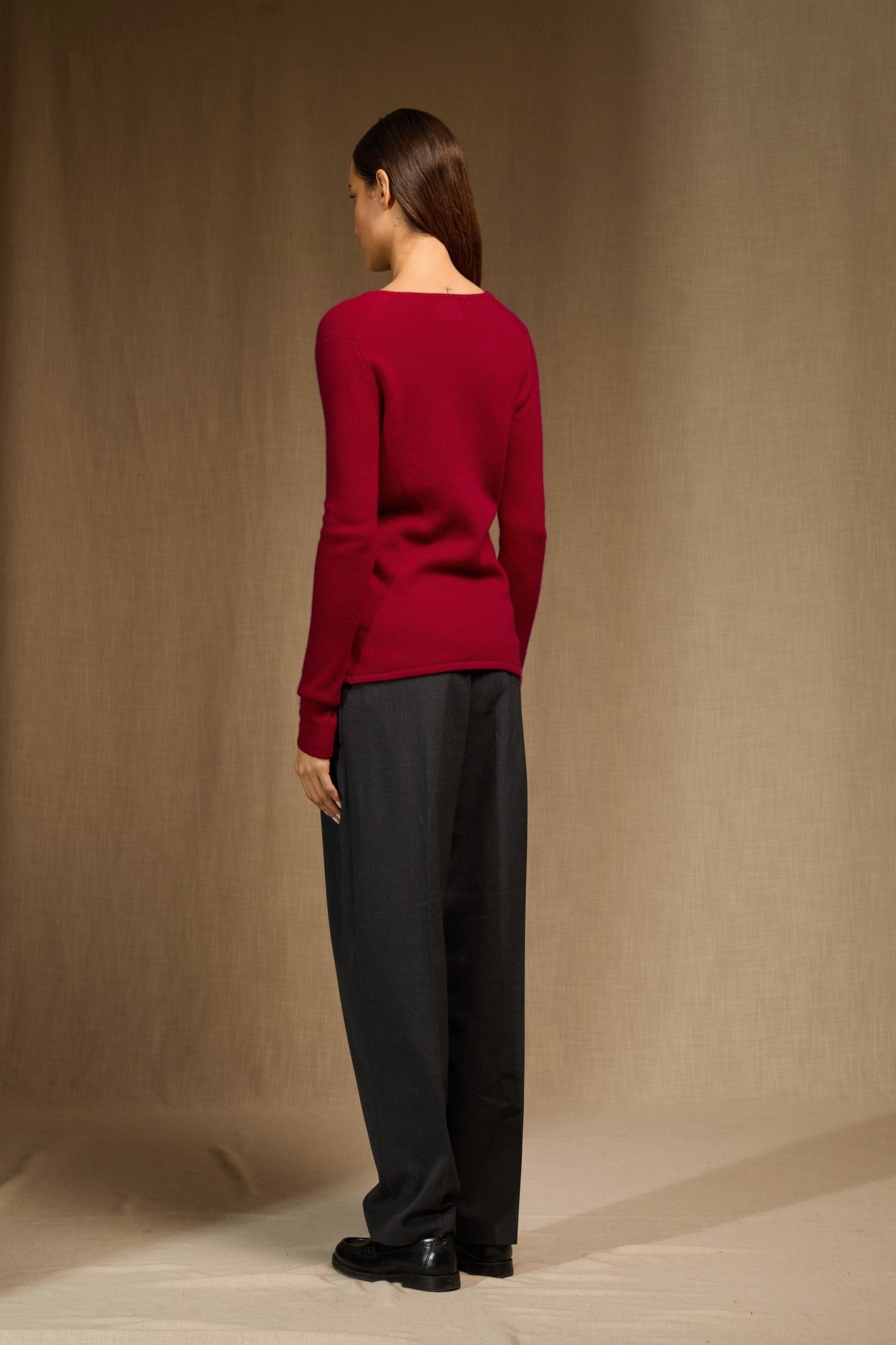 gaby pull col v 4 fils framboise 100% cachemire