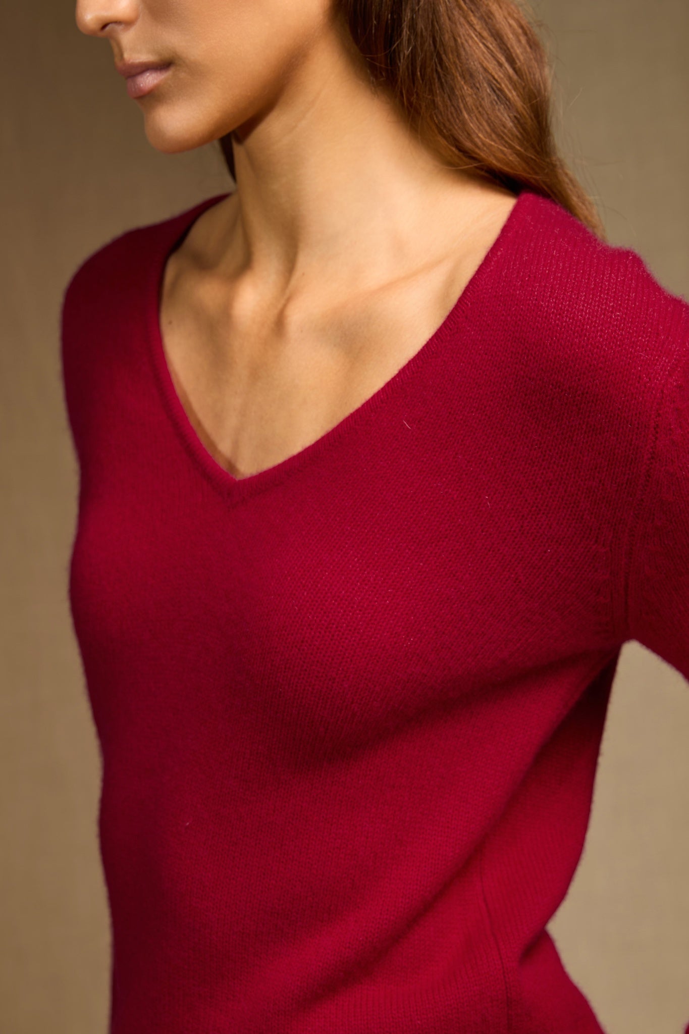 gaby pull col v 4 fils framboise 100% cachemire