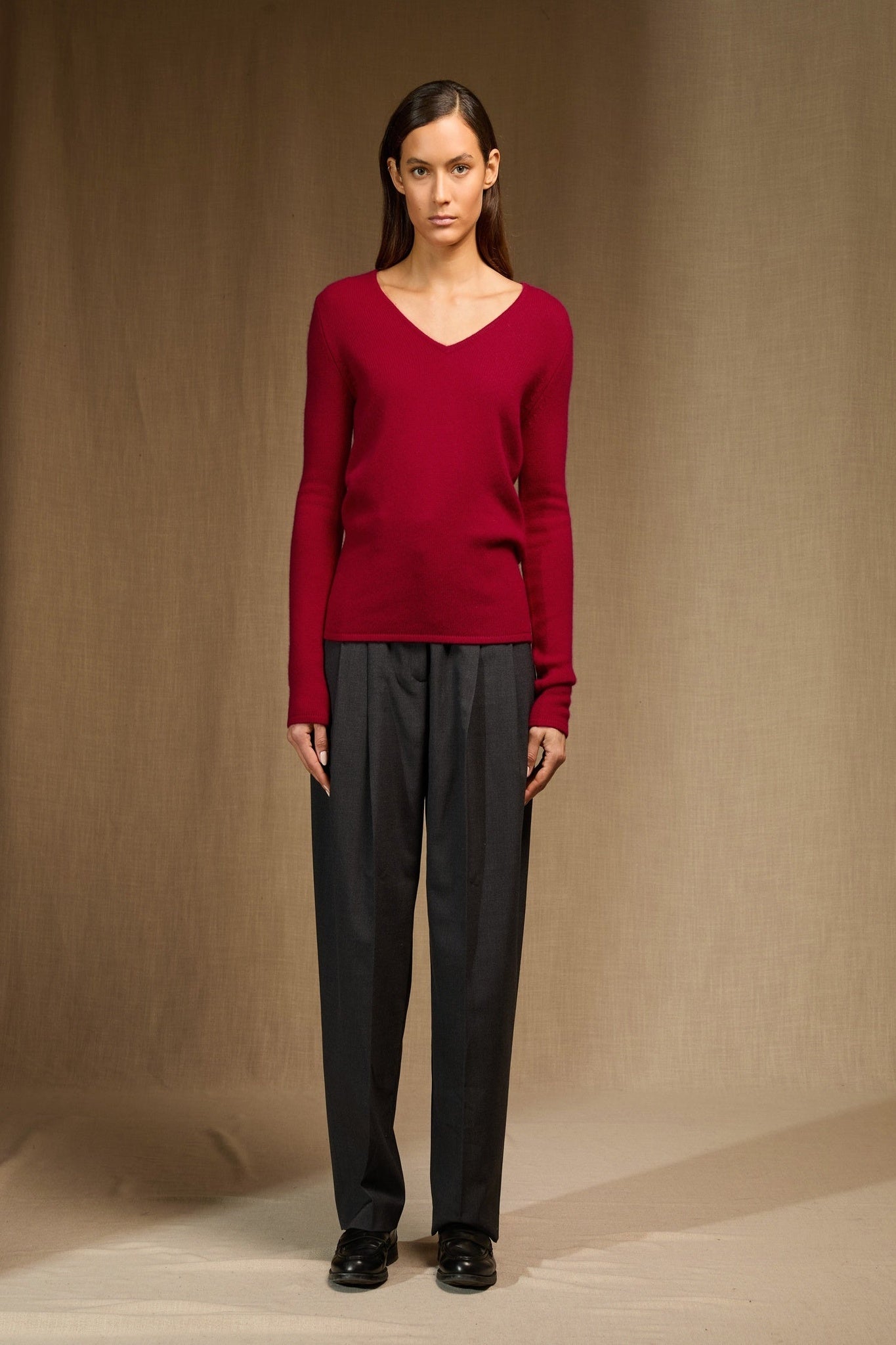 gaby pull col v 4 fils framboise 100% cachemire
