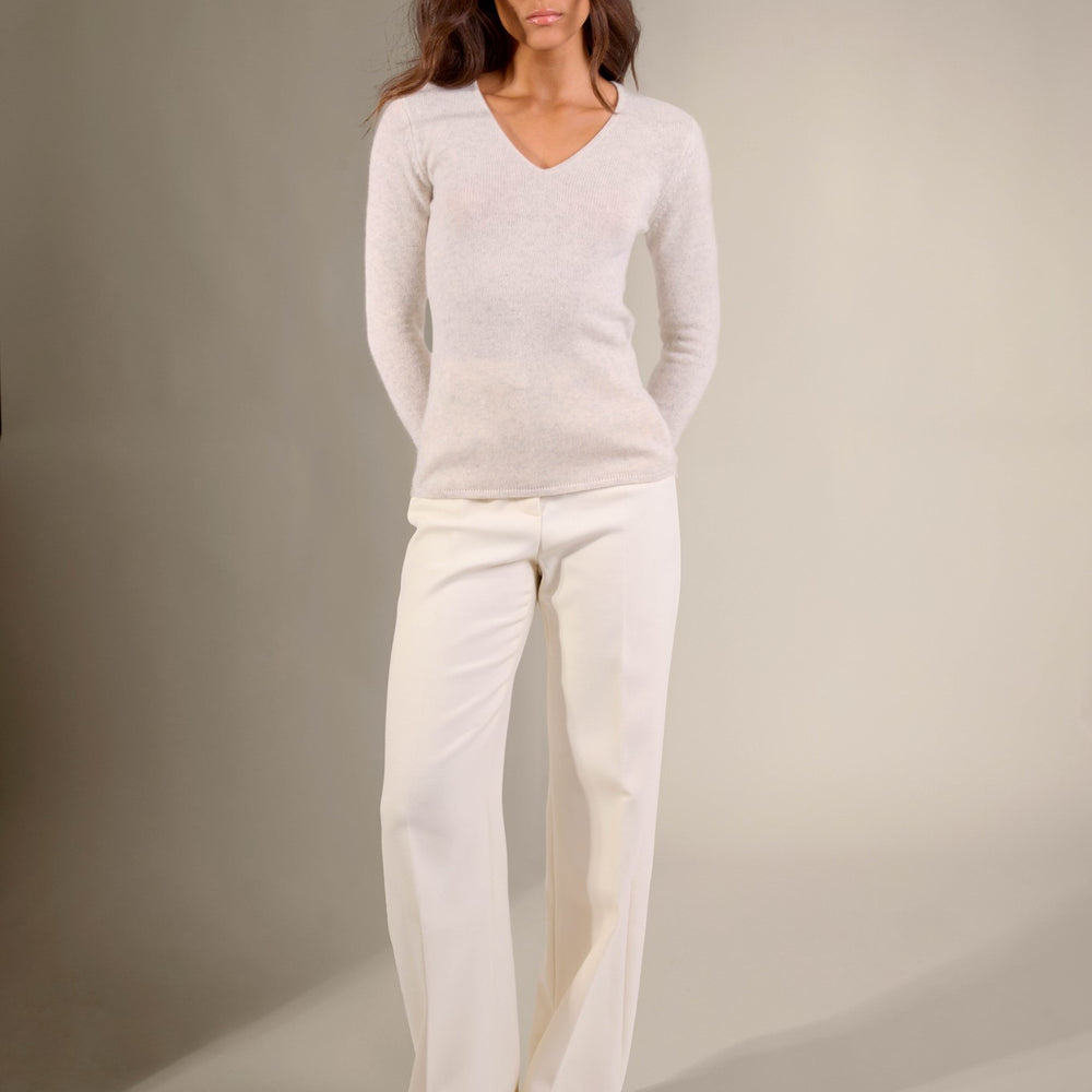 gaby pull col v 4 fils gris perle chiné 100% cachemire