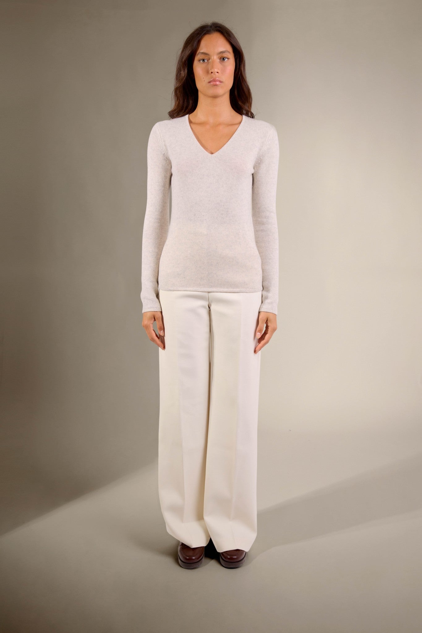 gaby pull col v 4 fils gris perle chiné 100% cachemire