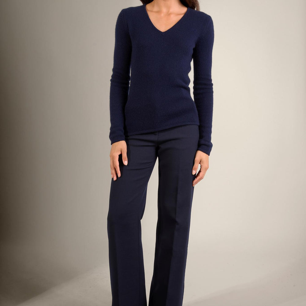 GABY pull col v 4 fils navy 100% cachemire
